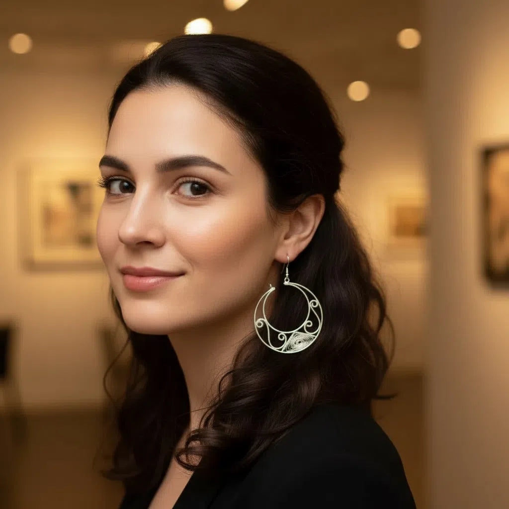 Boucles d'oreilles Lune Argent Filigrane