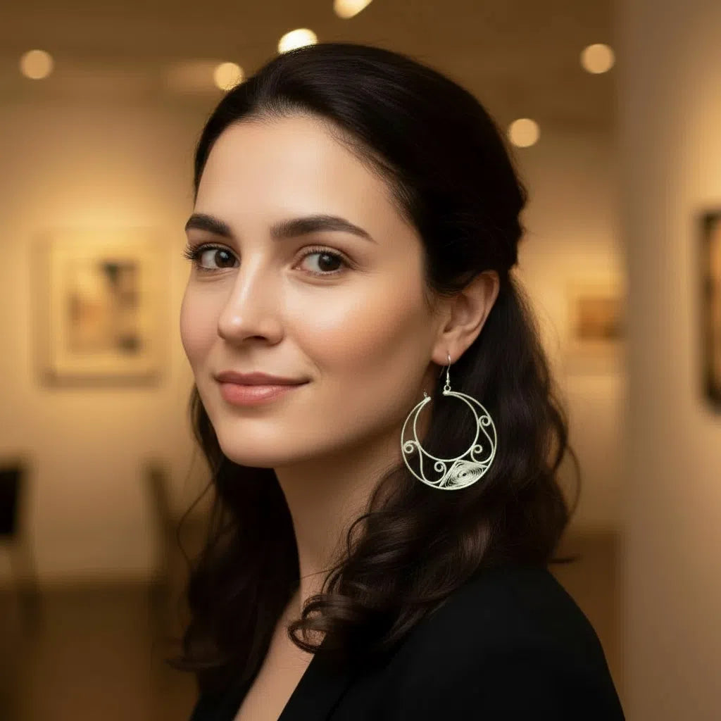 Boucles d'oreilles Lune Argent Filigrane