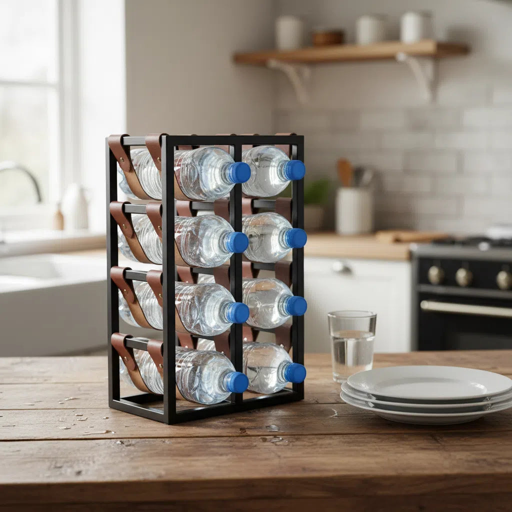 Casier à Bouteilles Métallique 8 Bouteilles Cuir - Style Moderne