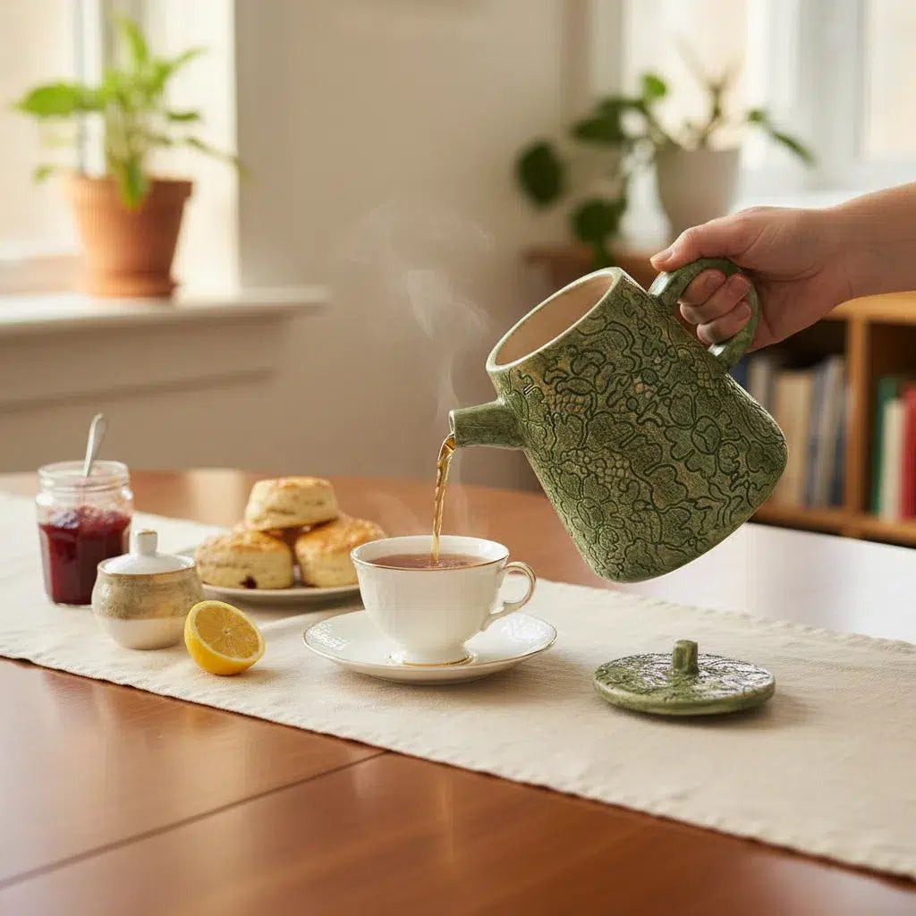 Théière en Céramique Verte Artisanale - Élégance Naturelle Traditionnelle