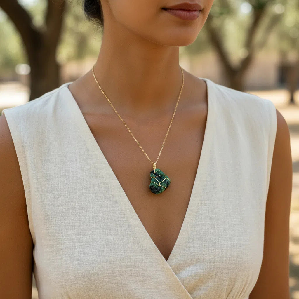 Collier en Argent 925 plaqué en or avec Pendentif Ruby Zoïsite - Éclat Naturel et Énergétique