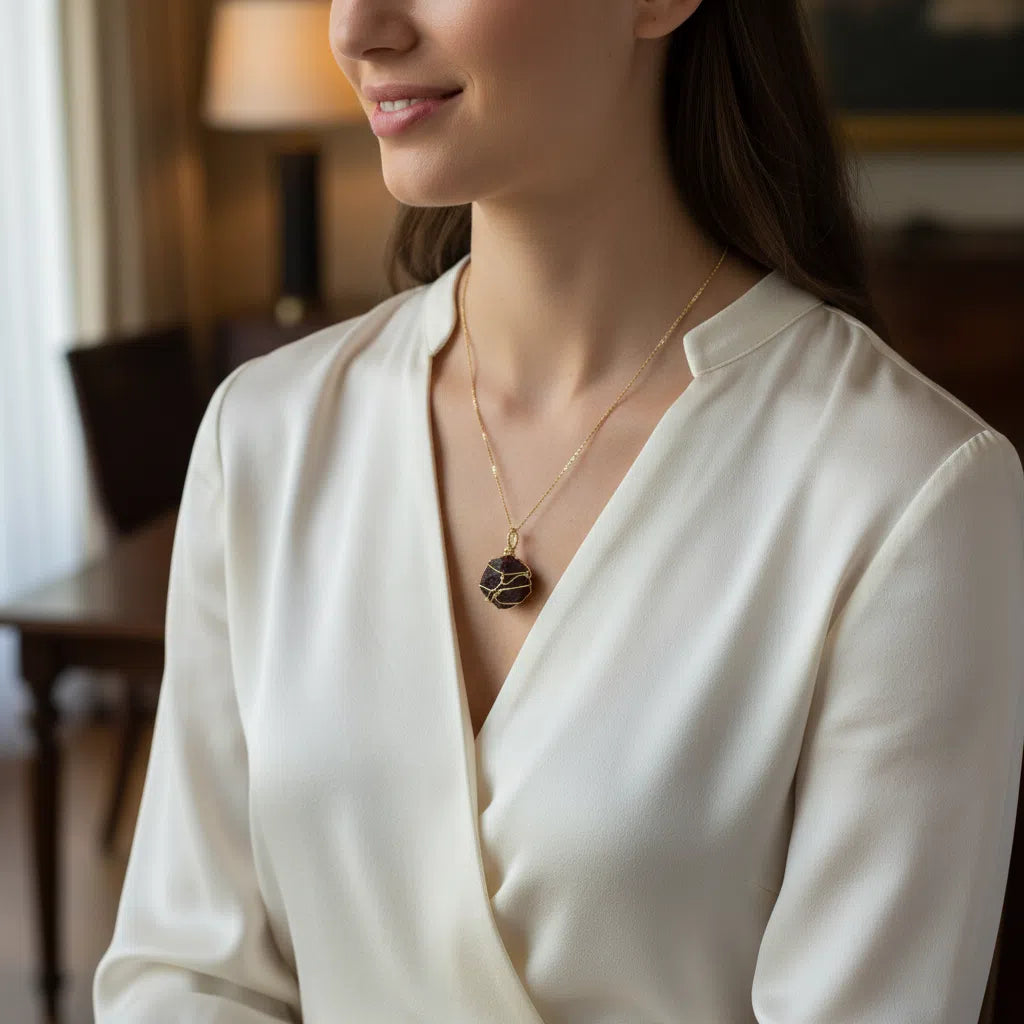 Collier Pendentif Grenat Rouge En Or - Énergie et Élégance