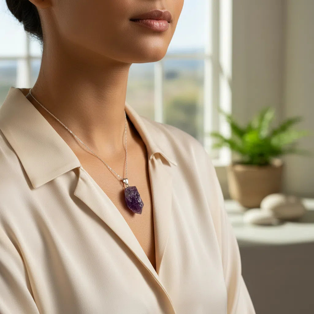 Collier en Argent 925 Améthyste Brute - Élégance et Sérénité