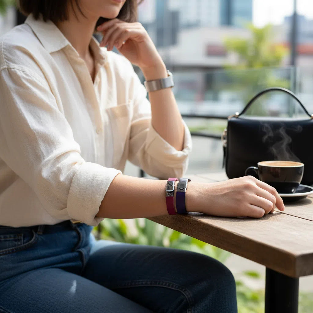 Bracelet Duo Cuir Magenta &amp; Pourpre Sport-Chic - Élégance Vibrante