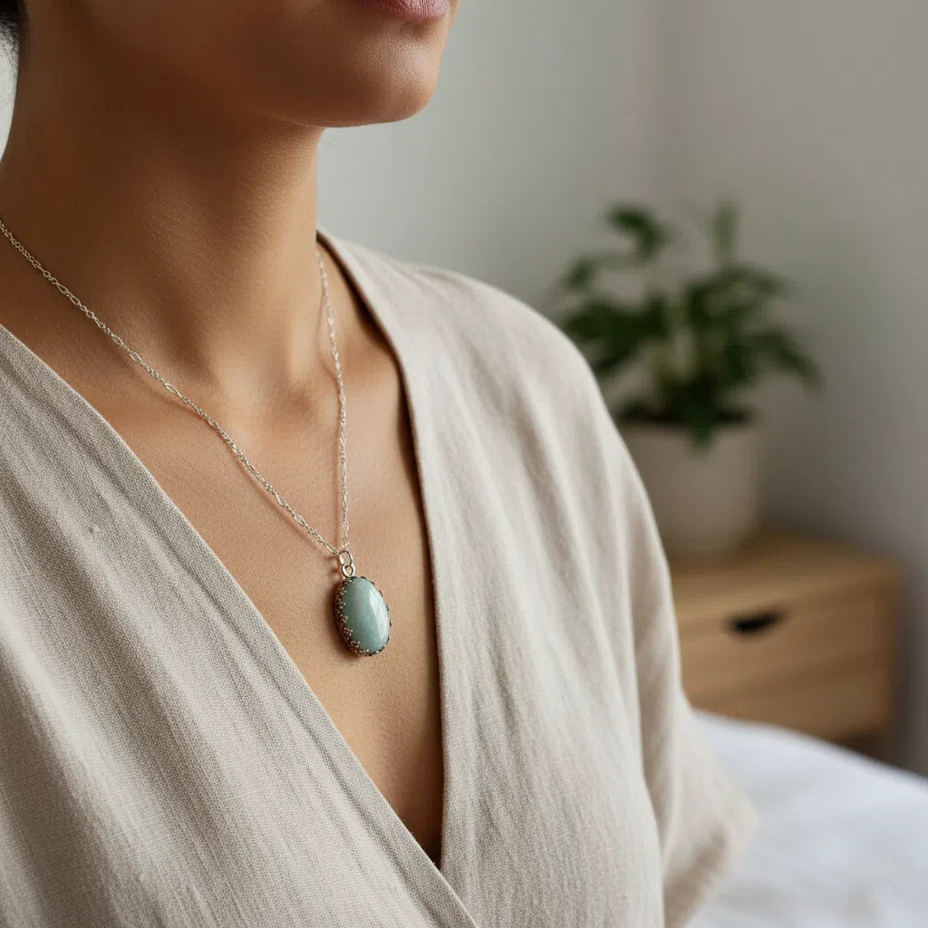 Collier en Argent 925 avec Pendentif Amazonite - Sérénité Océanique