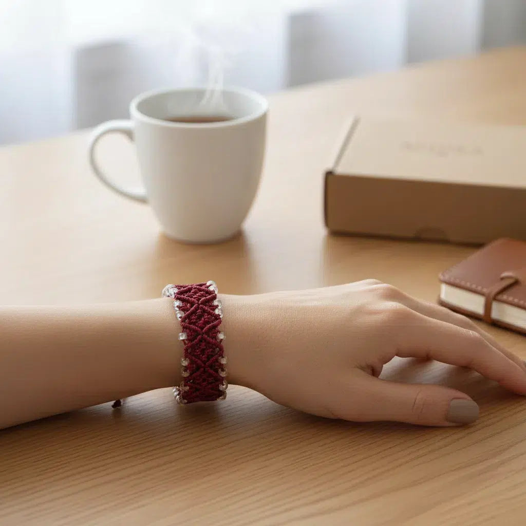 Bracelet Micromacramé Rouge Bordeaux - Élégance Unique