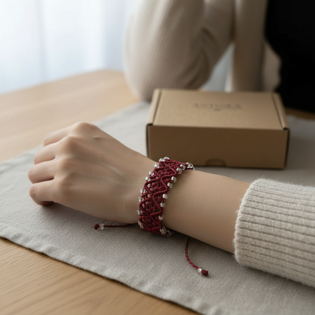 Bracelet Micromacramé Rouge Bordeaux - Élégance Unique