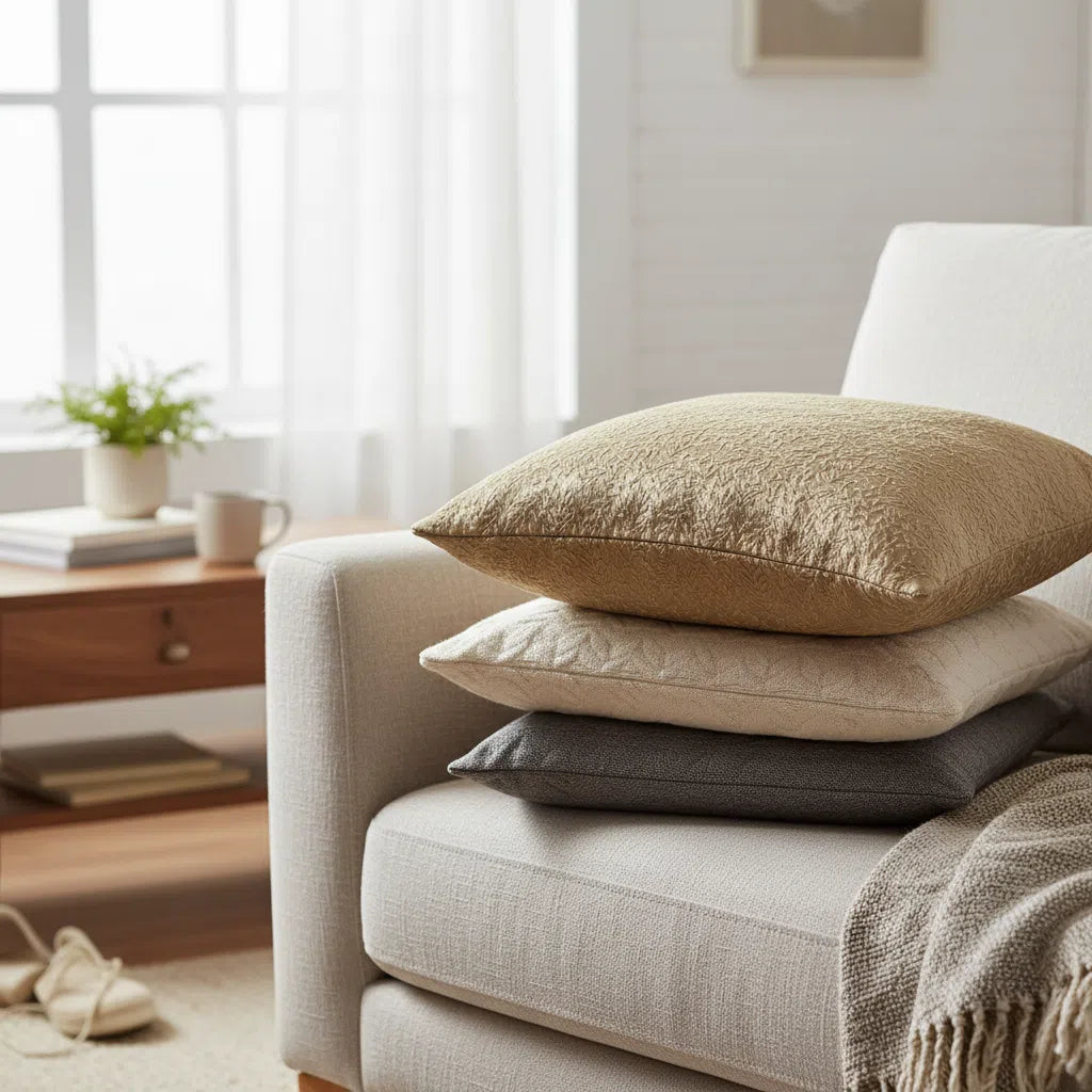 Housse de Coussin Brodée Feuille d'Or - Élégance et Confort