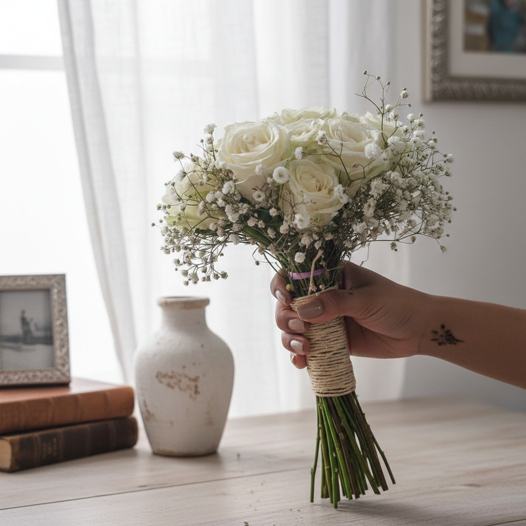 Bouquet de roses blanches éternelles