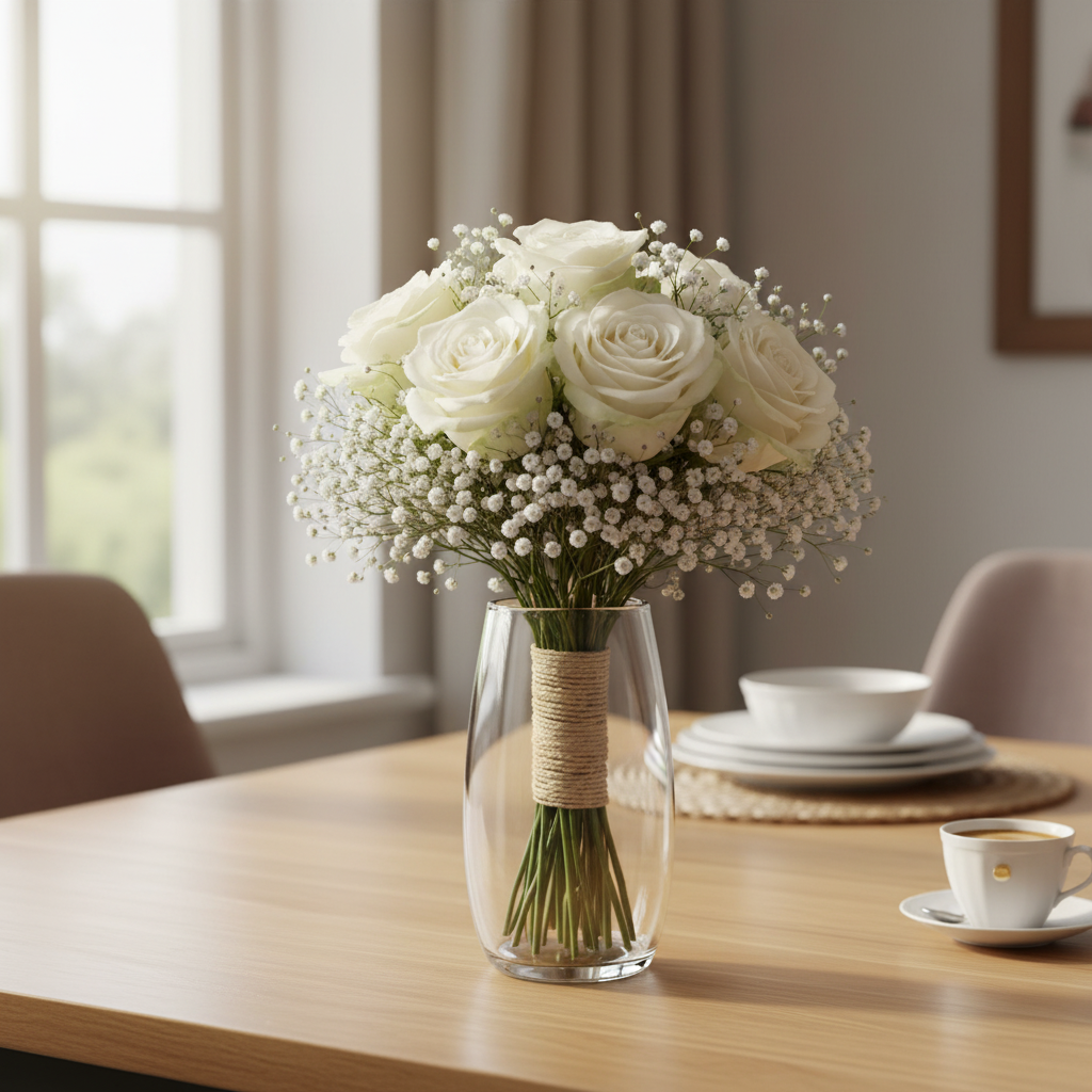 Bouquet de roses blanches éternelles