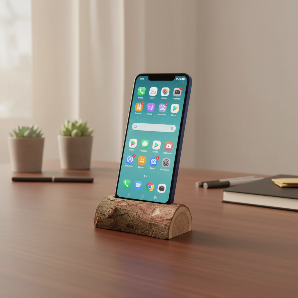 Support Téléphone Écoresponsable Bois de Cèdre - Artisanat Tunisien