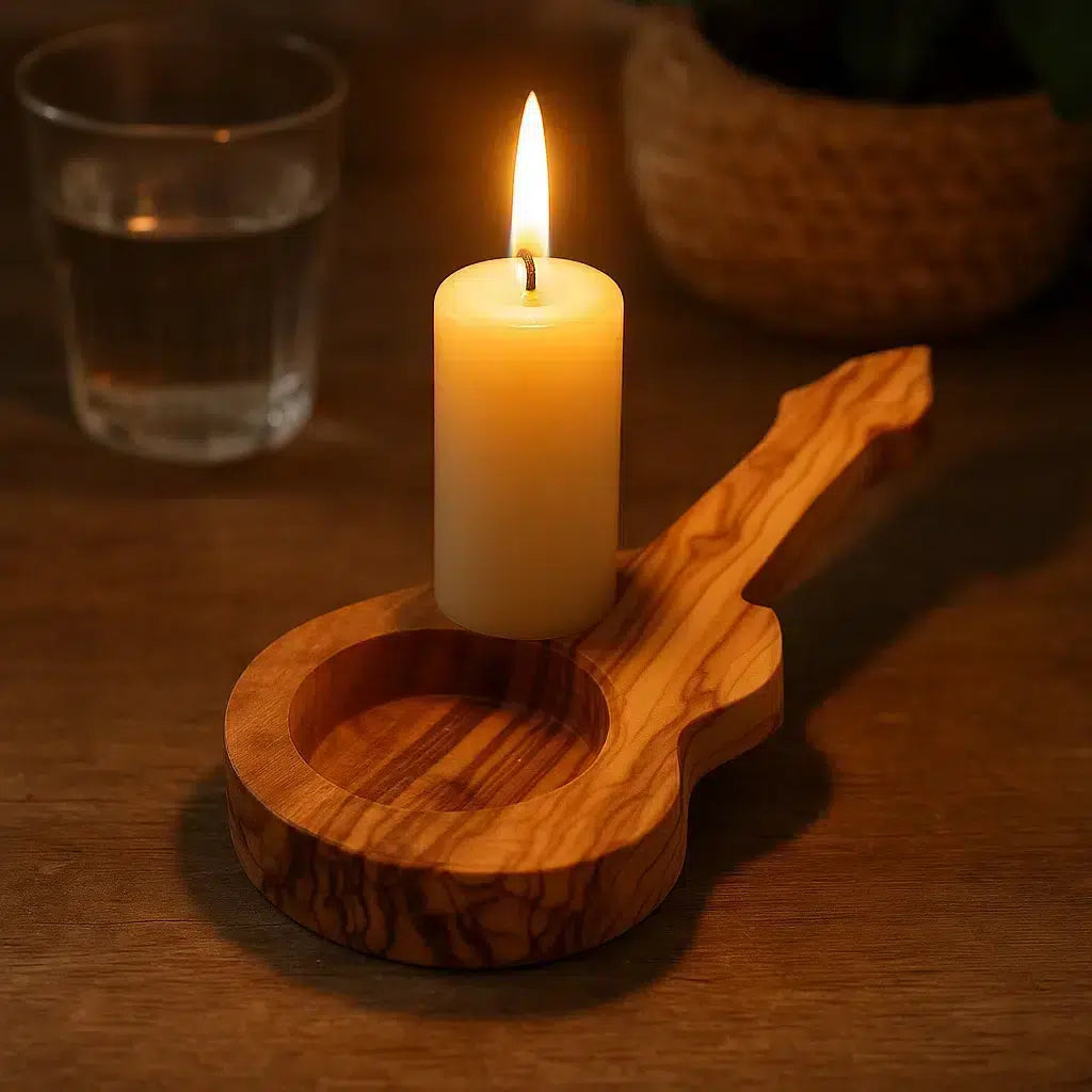 Bougeoir bois d'olivier guitare – Bougeoir artisanal déco musique cadeau