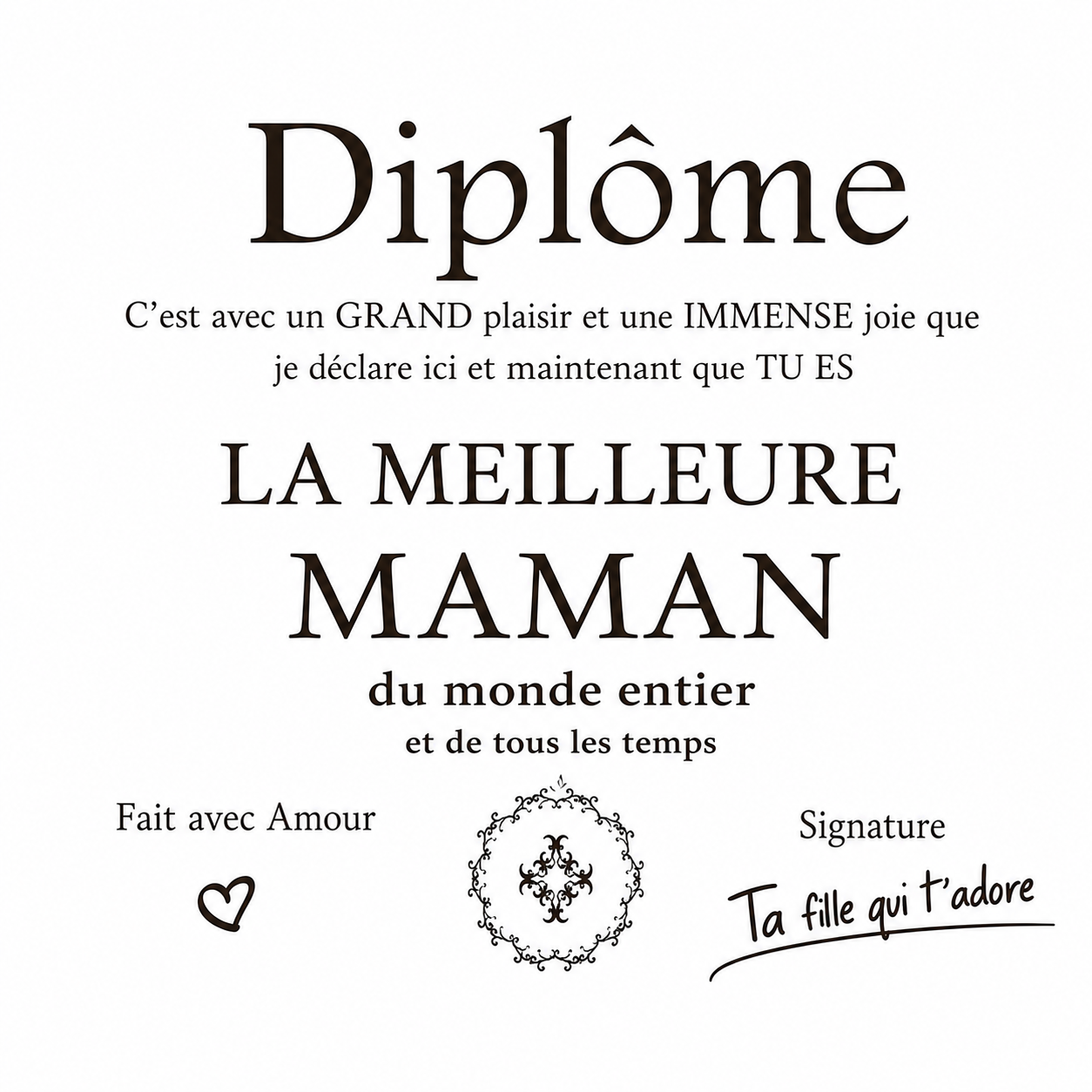 Diplôme Maman - cadre en bois à poser - 13 x 18 cm