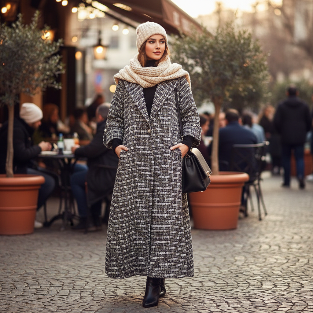 Manteau en Tweed Monochrome Chaleur et Élégance