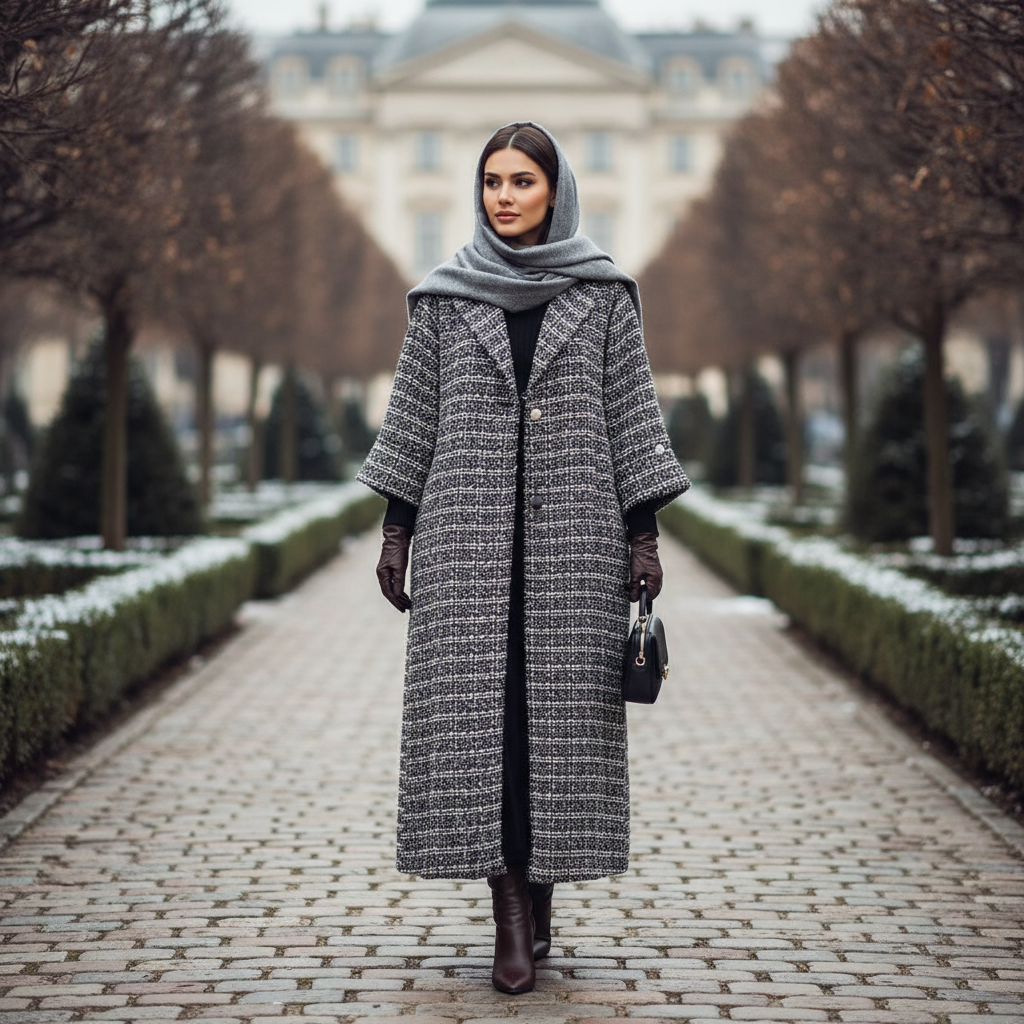 Manteau en Tweed Monochrome Chaleur et Élégance