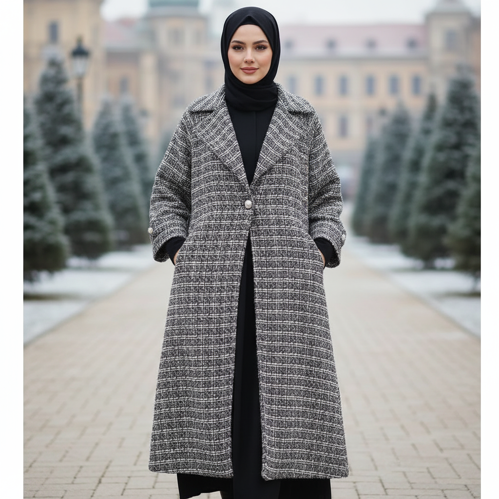 Manteau en Tweed Monochrome Chaleur et Élégance