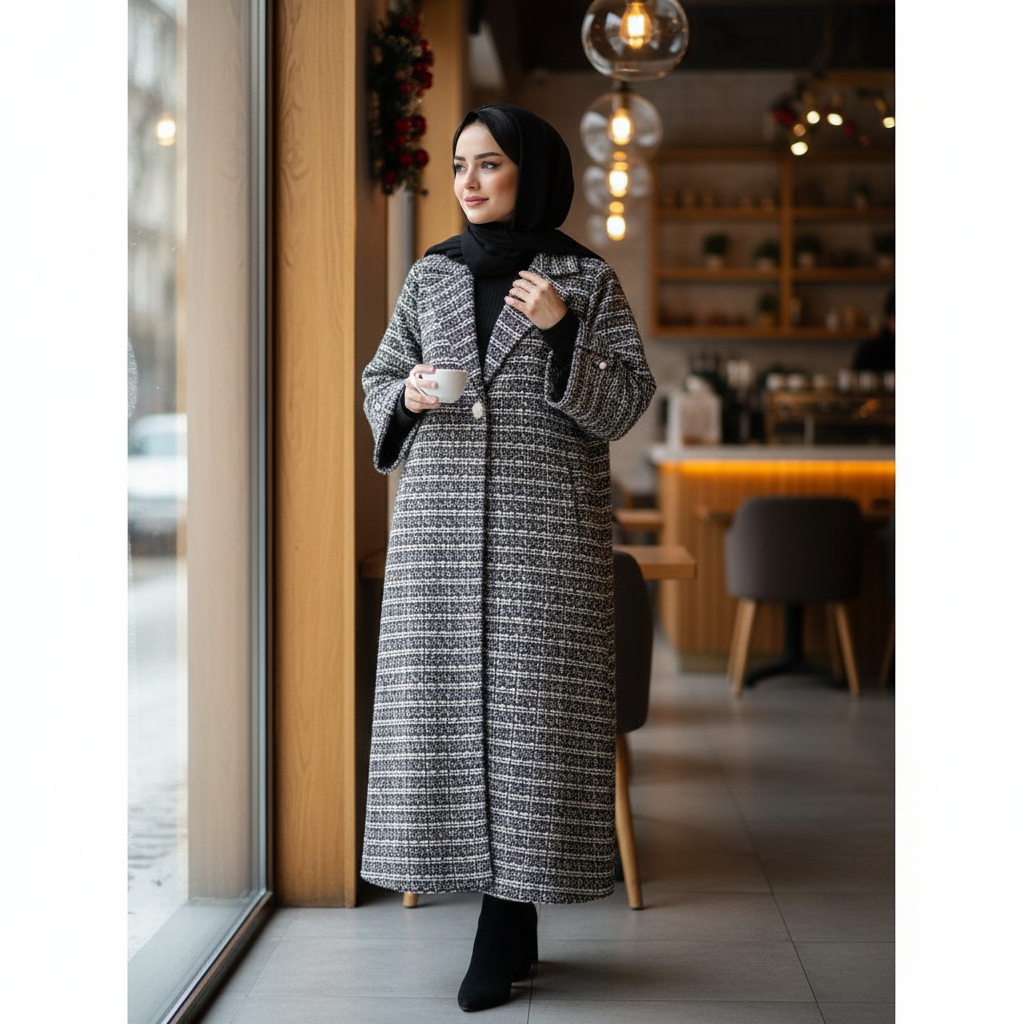 Manteau en Tweed Monochrome Chaleur et Élégance