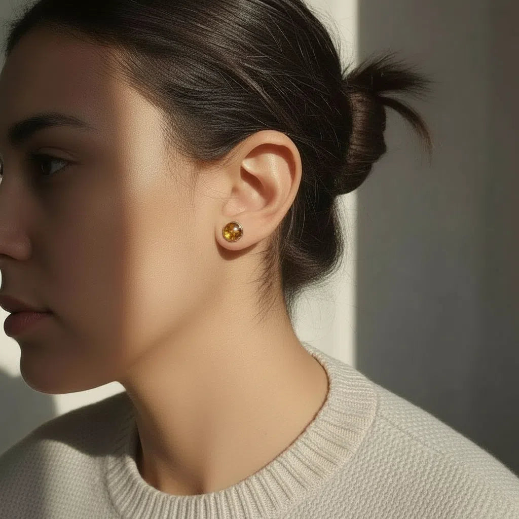 Boucles d'Oreilles Éclat d'Ambre Jaune - Luxe Minimaliste