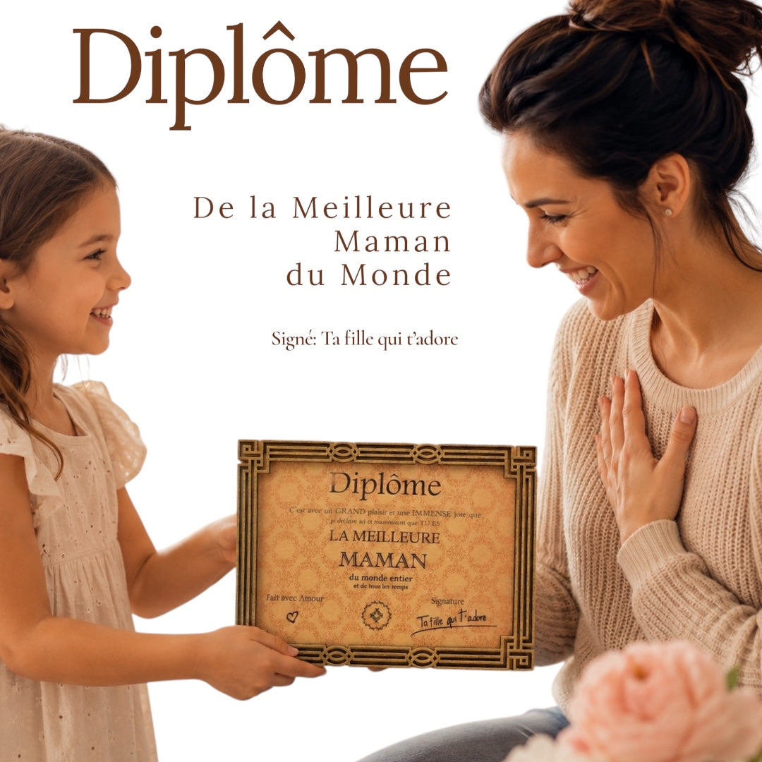 Diplôme Maman - cadre en bois à poser - 13 x 18 cm