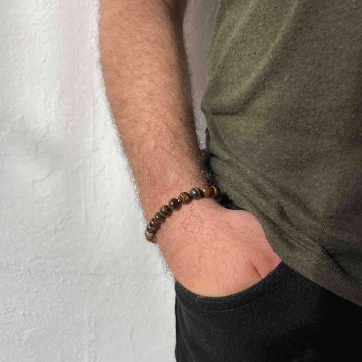 bracelet perles ajustable en nuances marron et noir