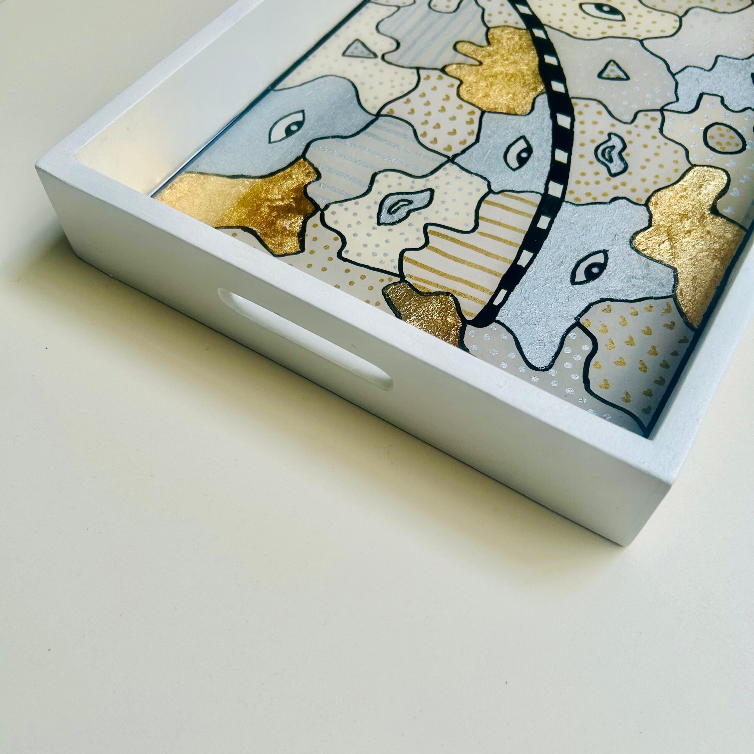 Plateau rectangulaire bois avec fond artistique 25 X 35 cm