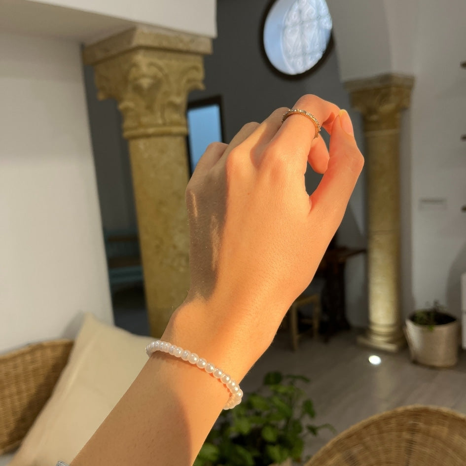 Bracelet Perles Blanches Unisexe Fait Main