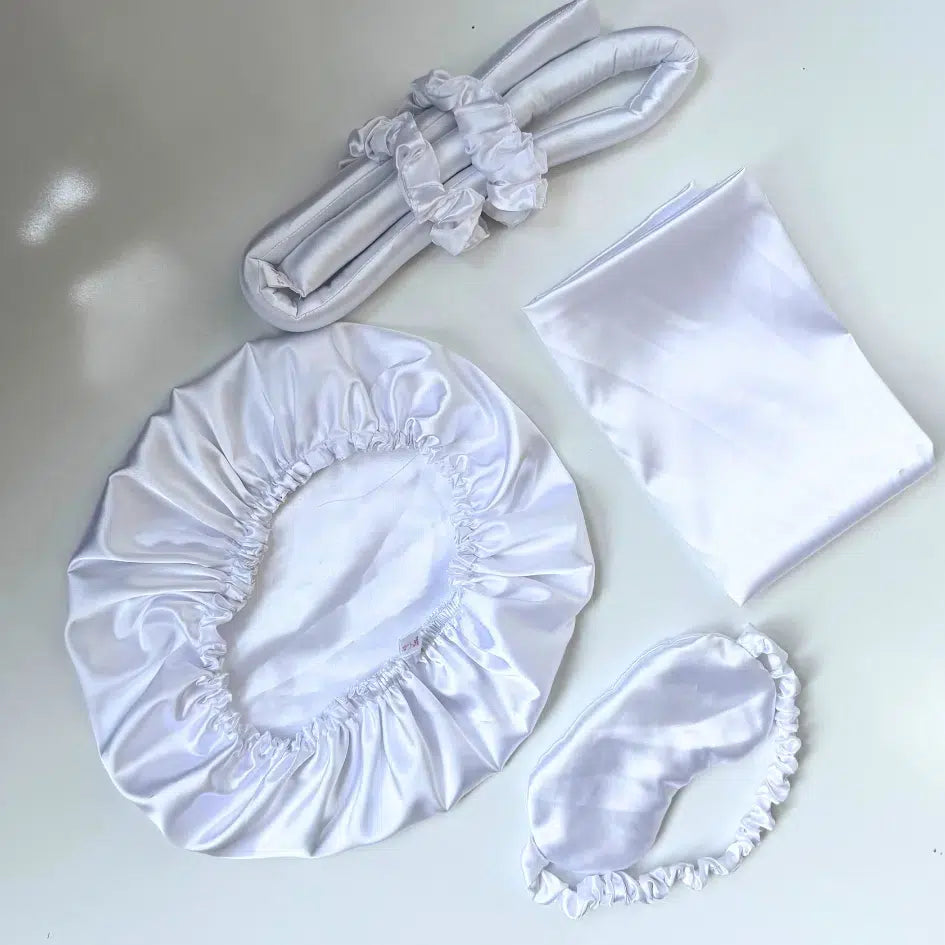 Ensemble Satin Blanc Élégant - Soin Cheveux & Sommeil de Luxe
