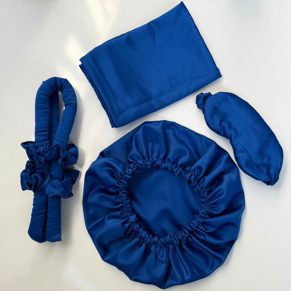 Ensemble Nuit Satin Bleu - Élegance Anti-Frisottis