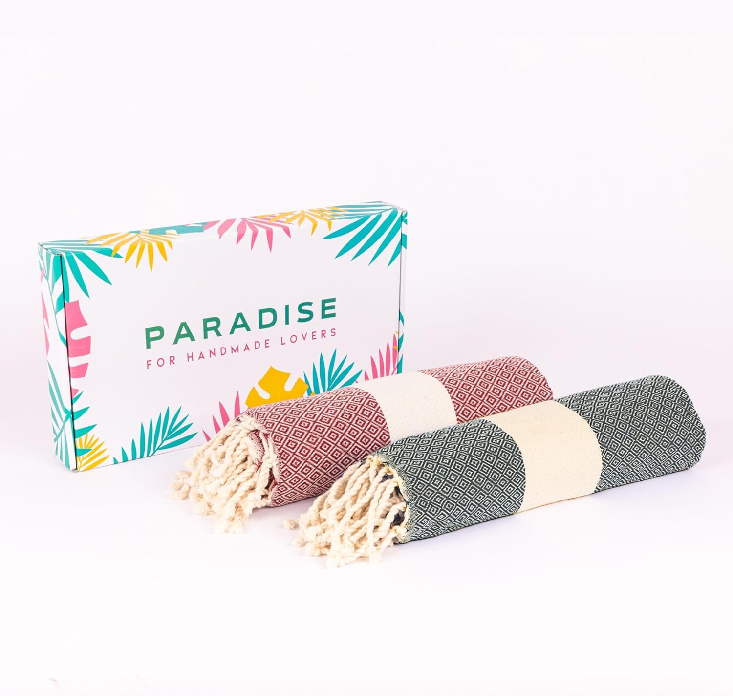 Set de 2 Foutas tunisienne Zigzag 100% coton noire et rouge