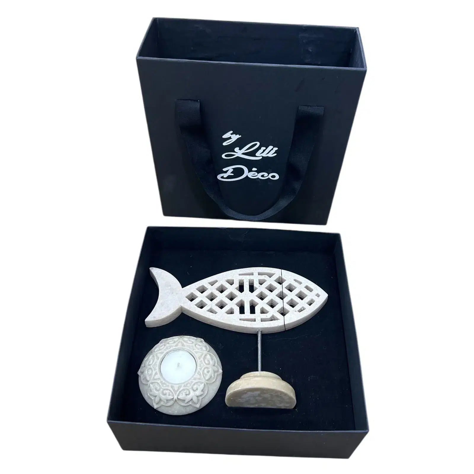 Coffret cadeau élégance intemporelle -Poisson sur tige + bougie décorative -