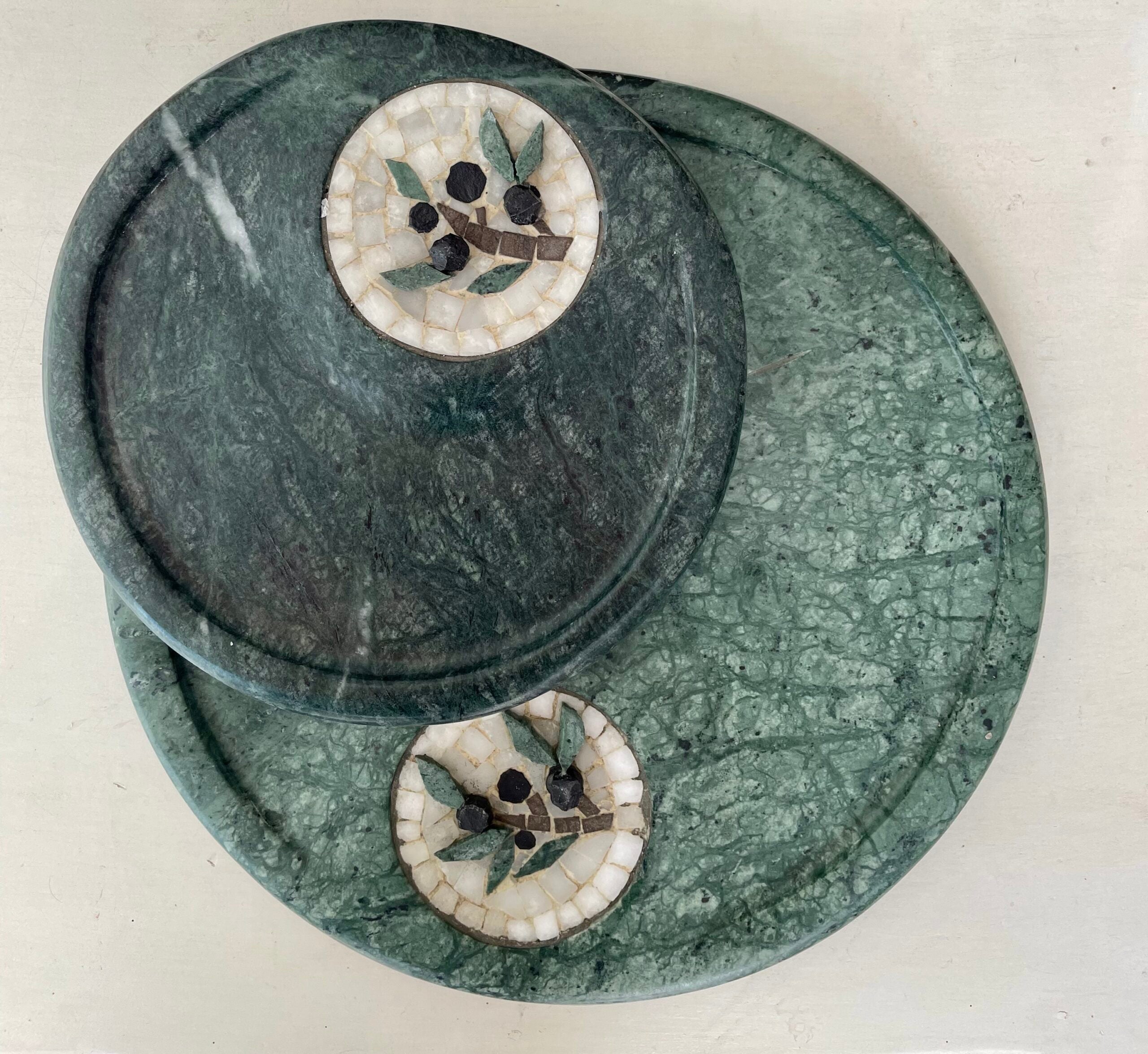 Plateau, vide poche ou centre de table en marbre et en mosaïque modèle "Zitouna"