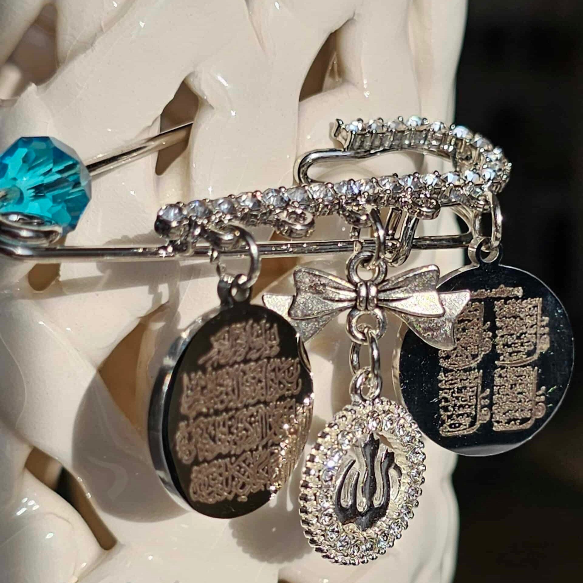 Broche Bébé ALLAH Bleu - Zircon Cubic et Argent