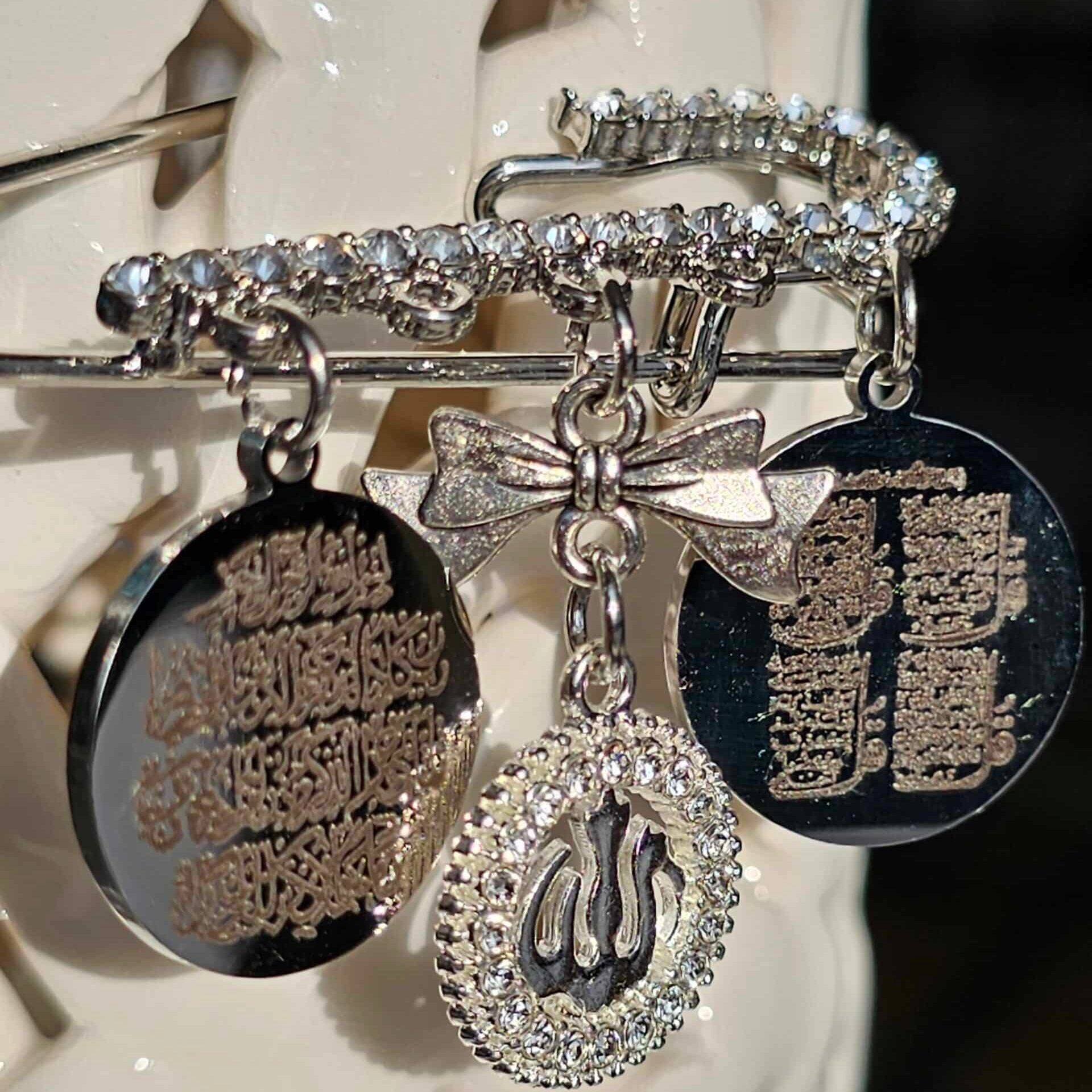 Broche Bébé ALLAH Bleu - Zircon Cubic et Argent