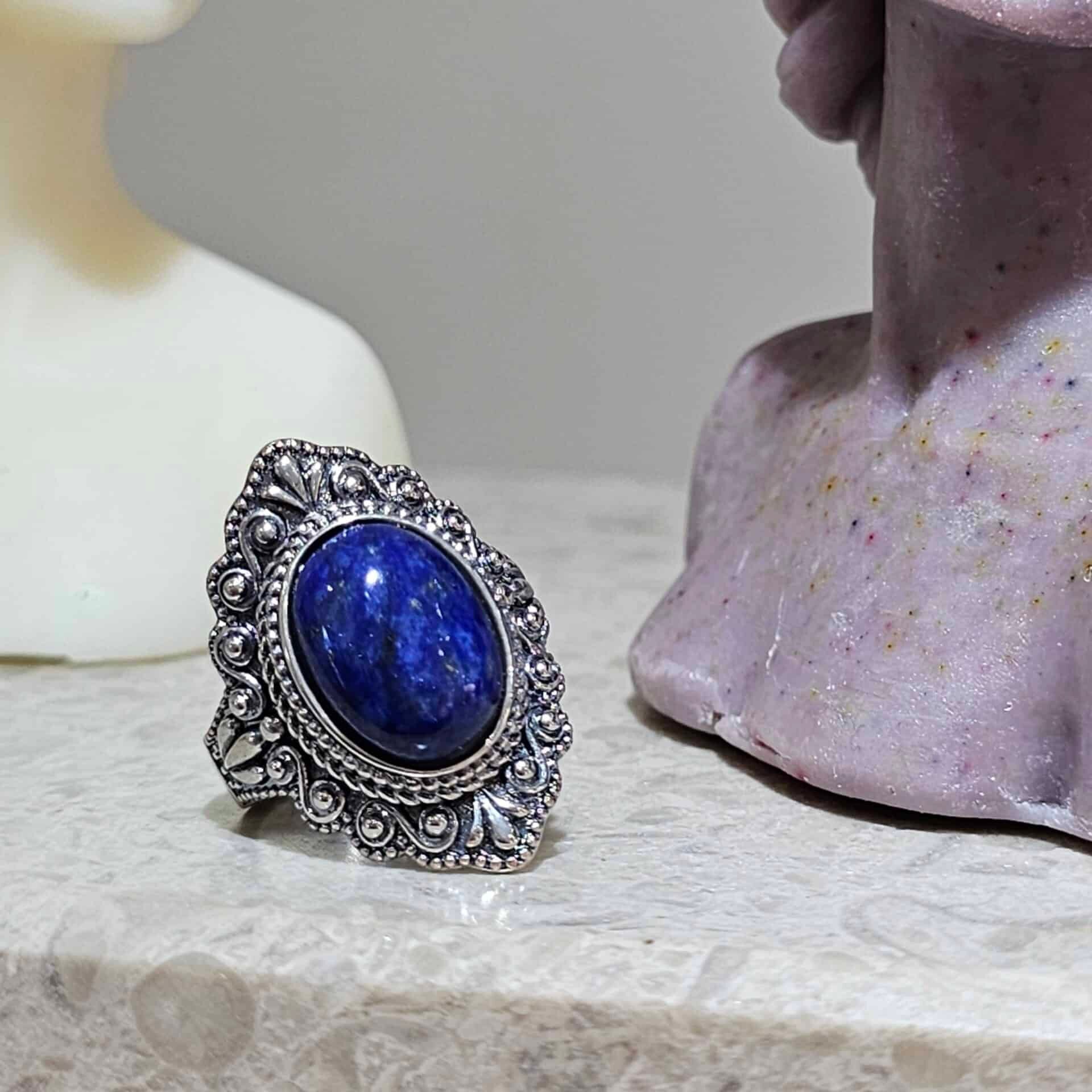 Bague en argent 925 avec Lapis Lazuli bleu royal - (18 mm)
