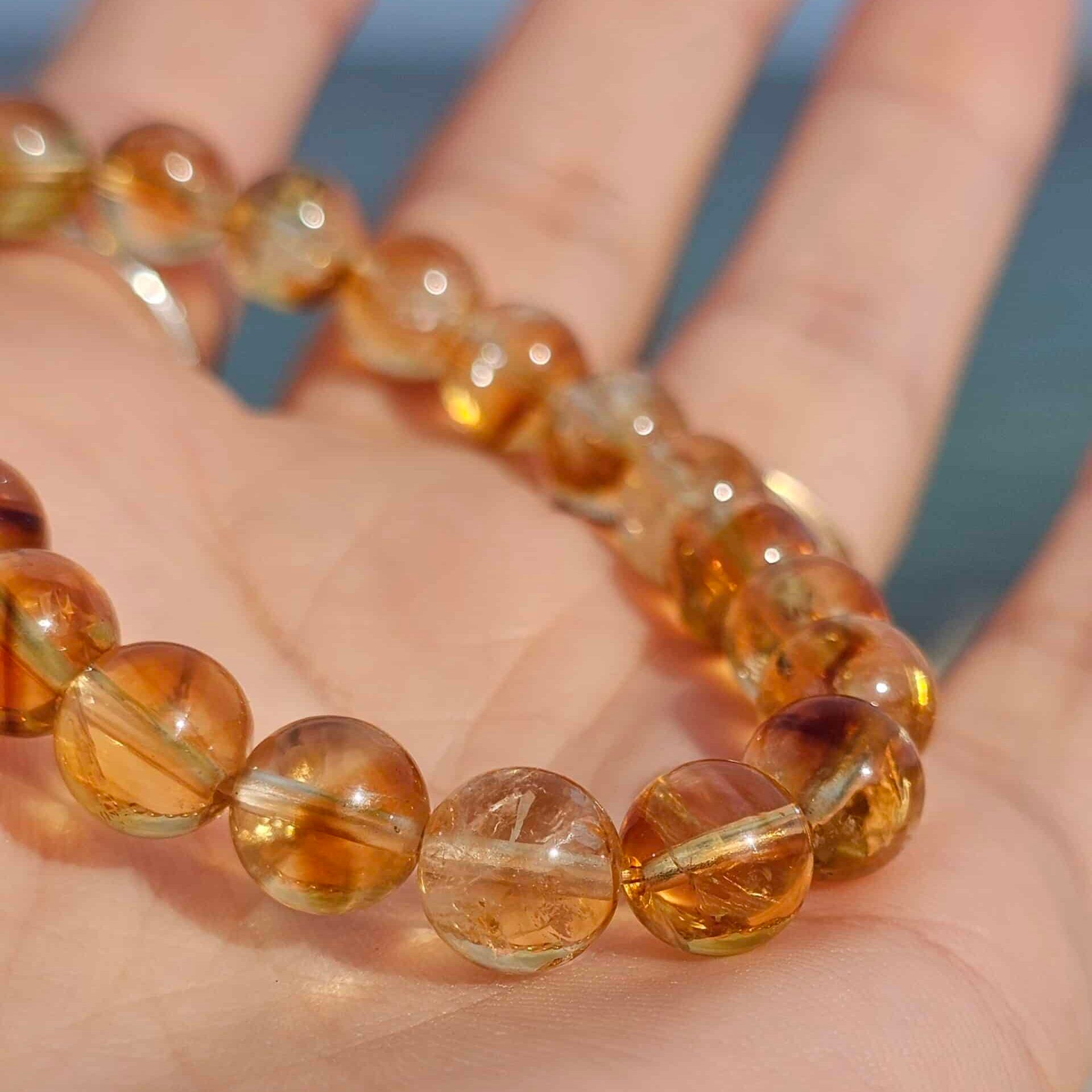 Bracelet élastique en Citrine Authentique – Pierres naturelles de 6 mm – Ajustable (17 à 19 cm)