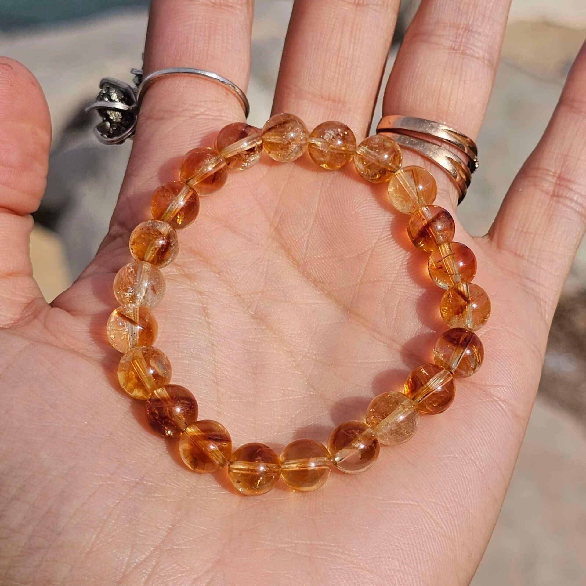 Bracelet élastique en Citrine Authentique – Pierres naturelles de 6 mm – Ajustable (17 à 19 cm)
