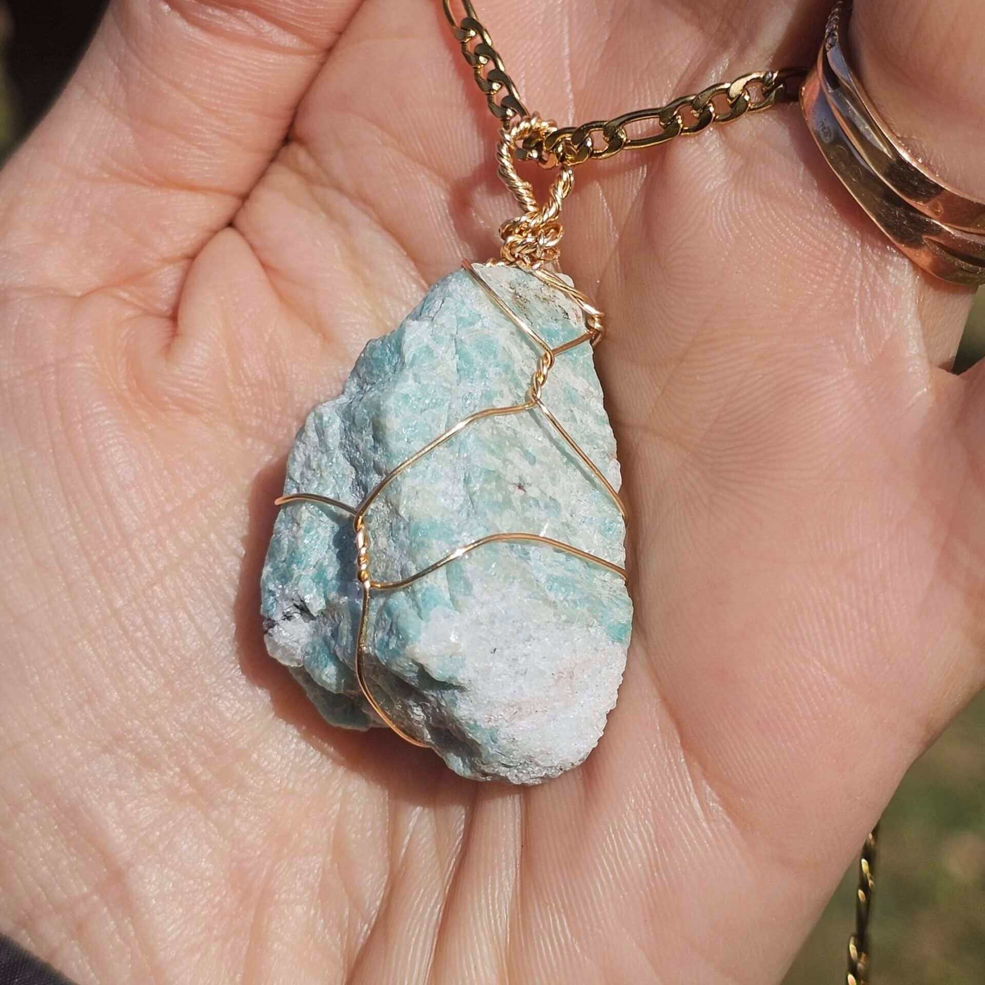 Collier Amazonite brute chaîne en acier inoxydable (75 cm)