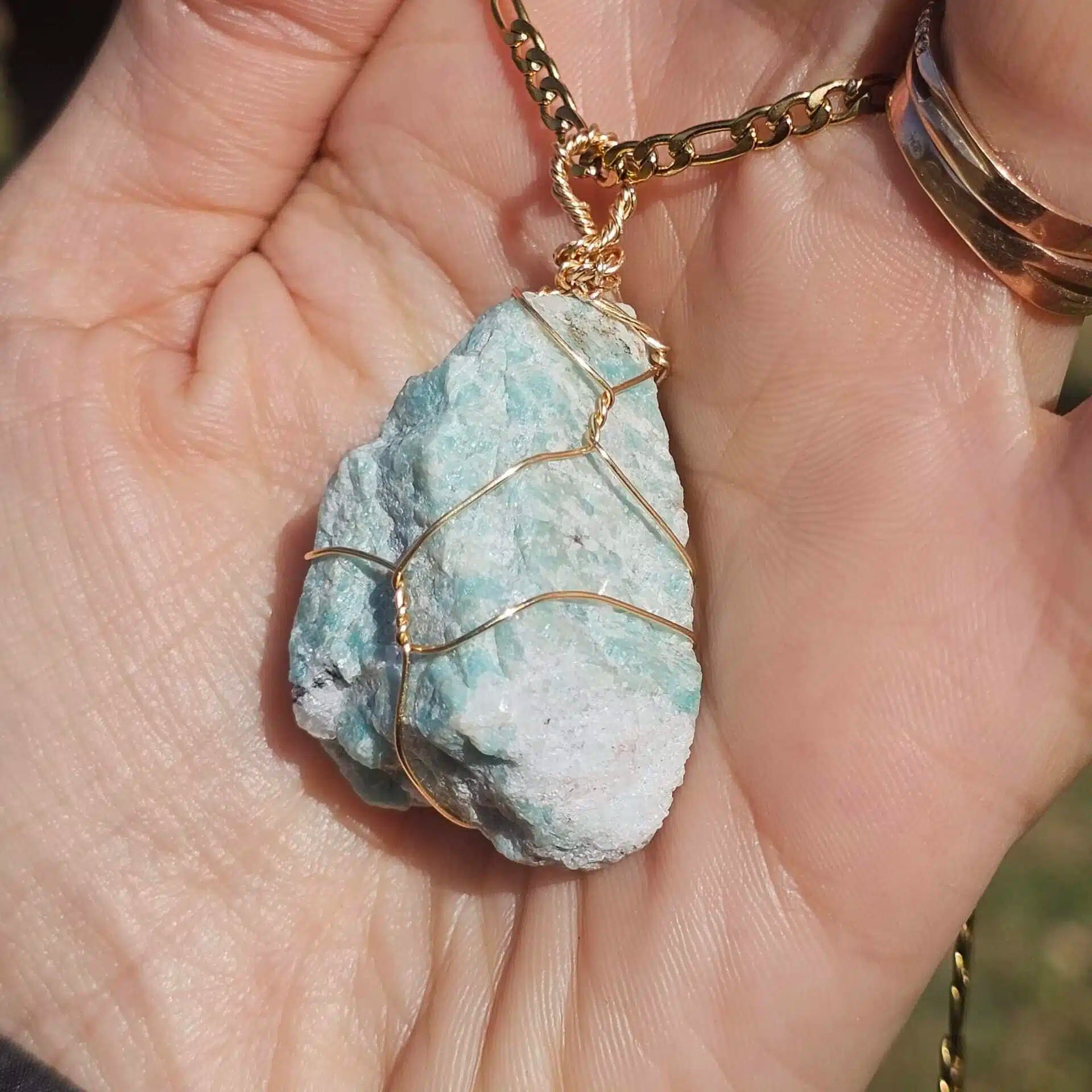Collier en acier inoxydable et Amazonite Brute - Élégance Bohème