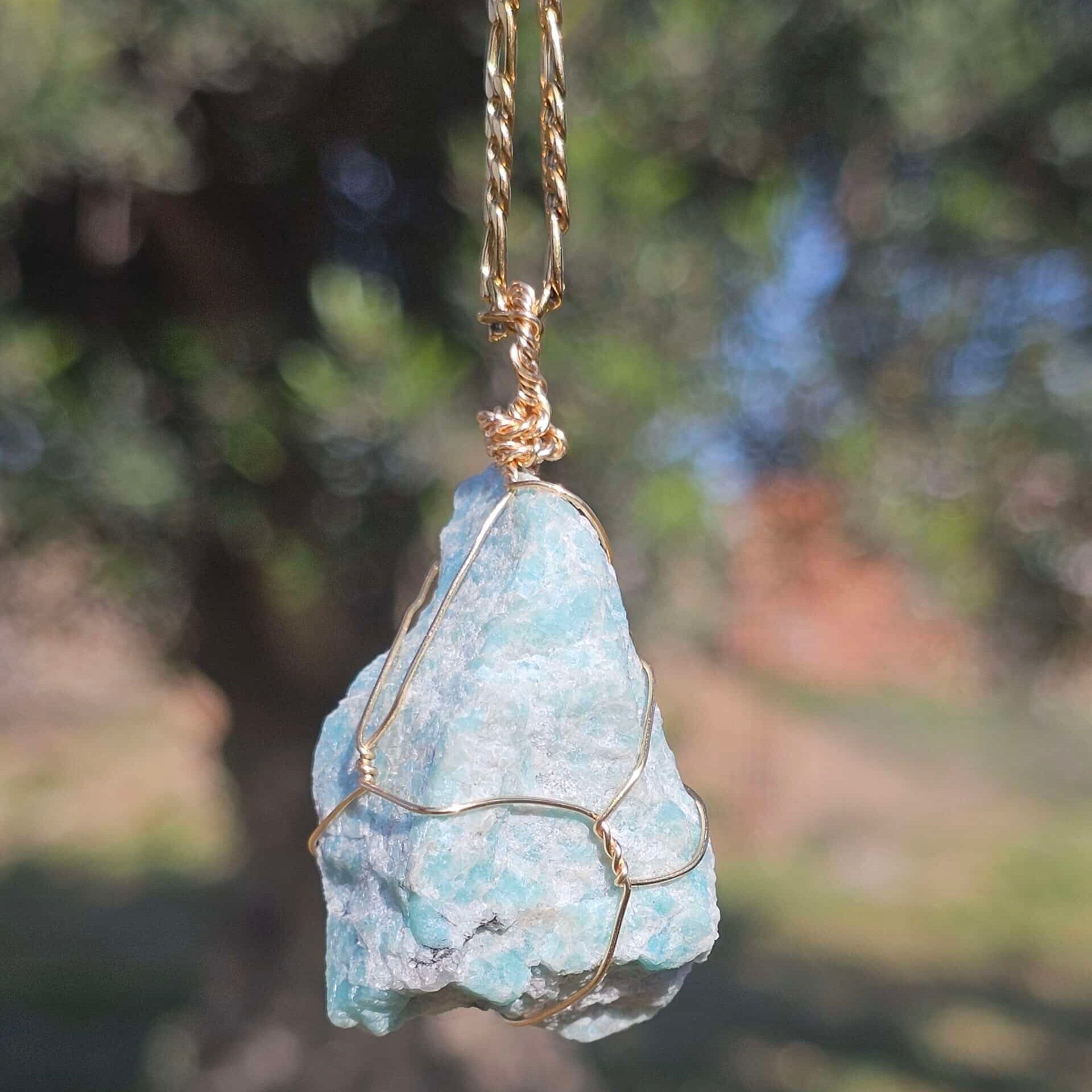 Collier Amazonite brute chaîne en acier inoxydable (75 cm)