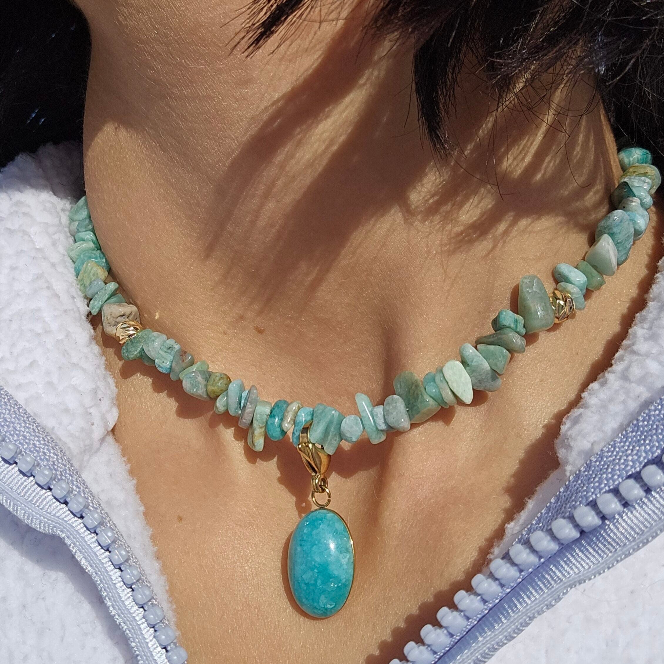 Natural Amazonite Necklace with Amazonite Pendant (45cm + 5cm Extension)