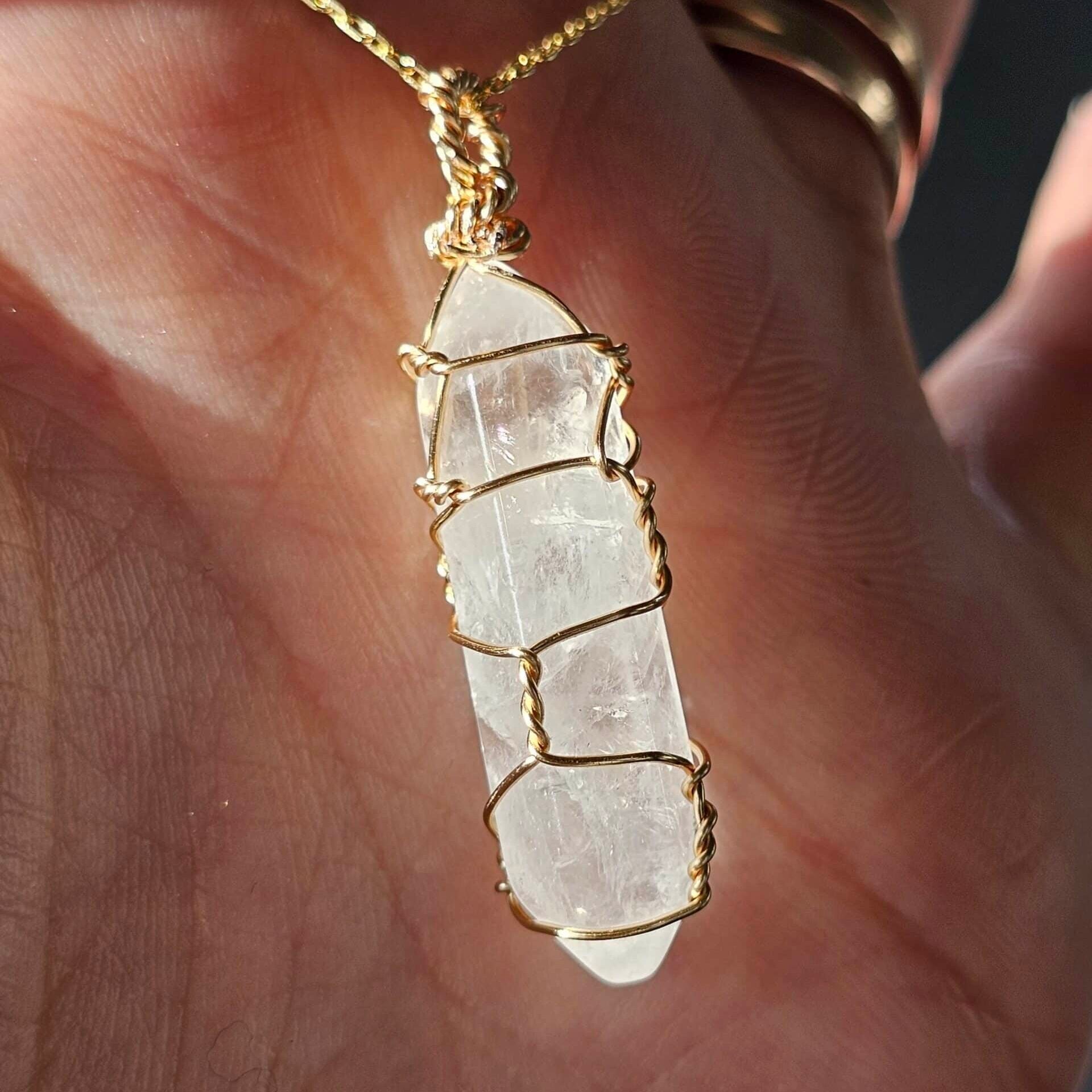 Gold-plated 925 silver necklace with pure rock crystal pendant (45 cm)