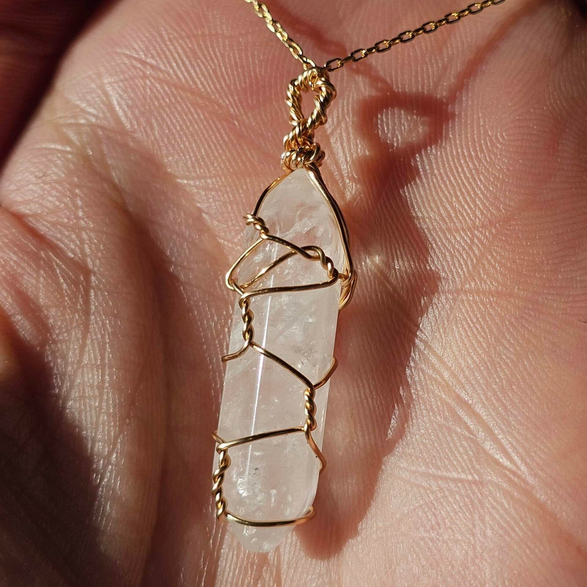 Gold-plated 925 silver necklace with pure rock crystal pendant (45 cm)