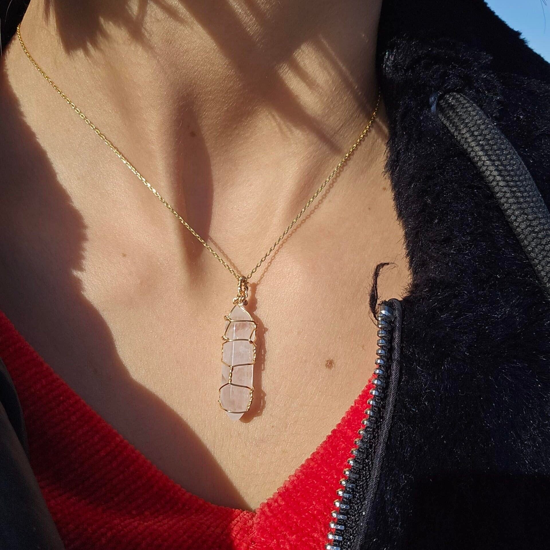 Gold-plated 925 silver necklace with pure rock crystal pendant (45 cm)