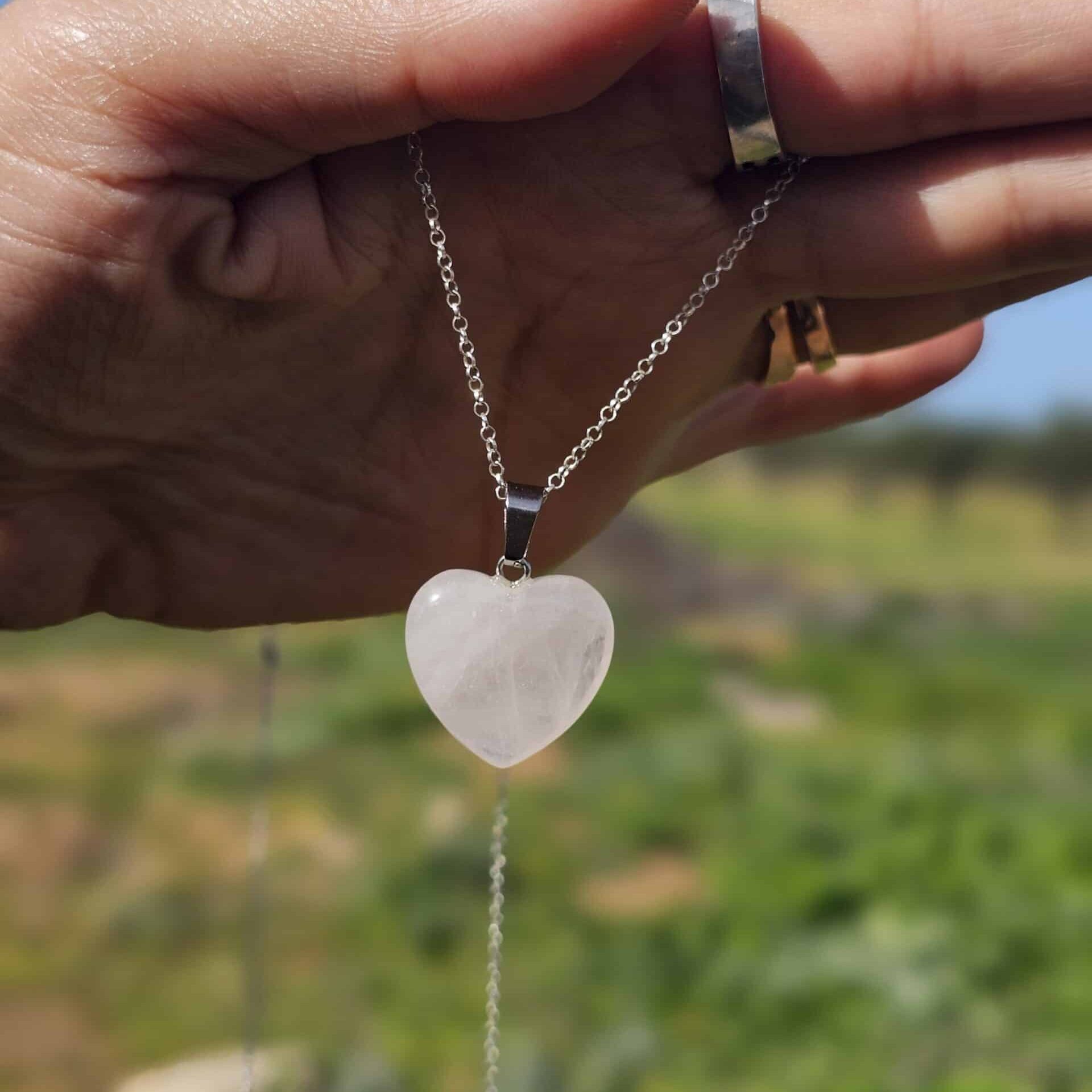 collier en argent 925 avec pendentif cœur en quartz rose (50 cm)