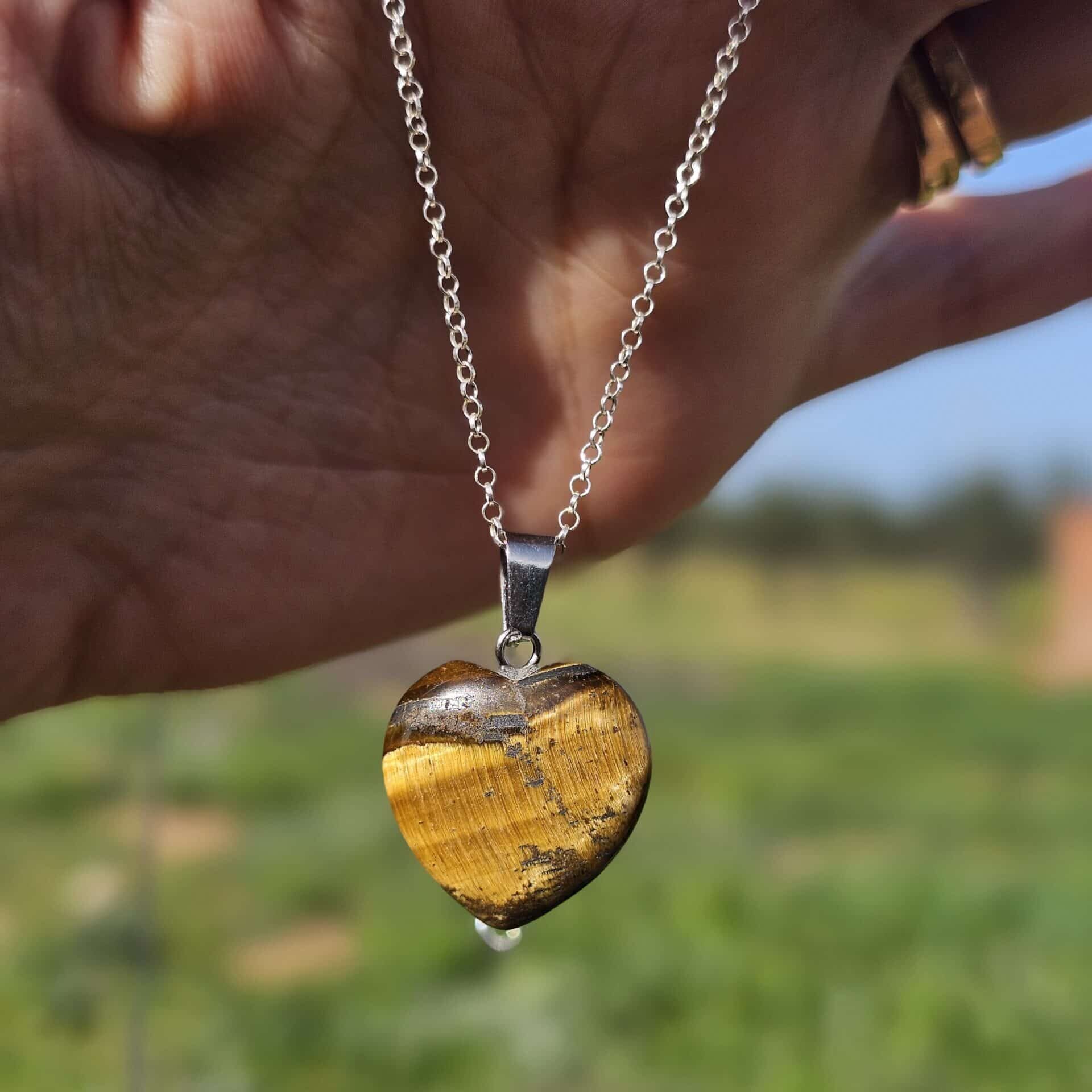 925 silver necklace with tiger's eye heart pendant (45 cm)