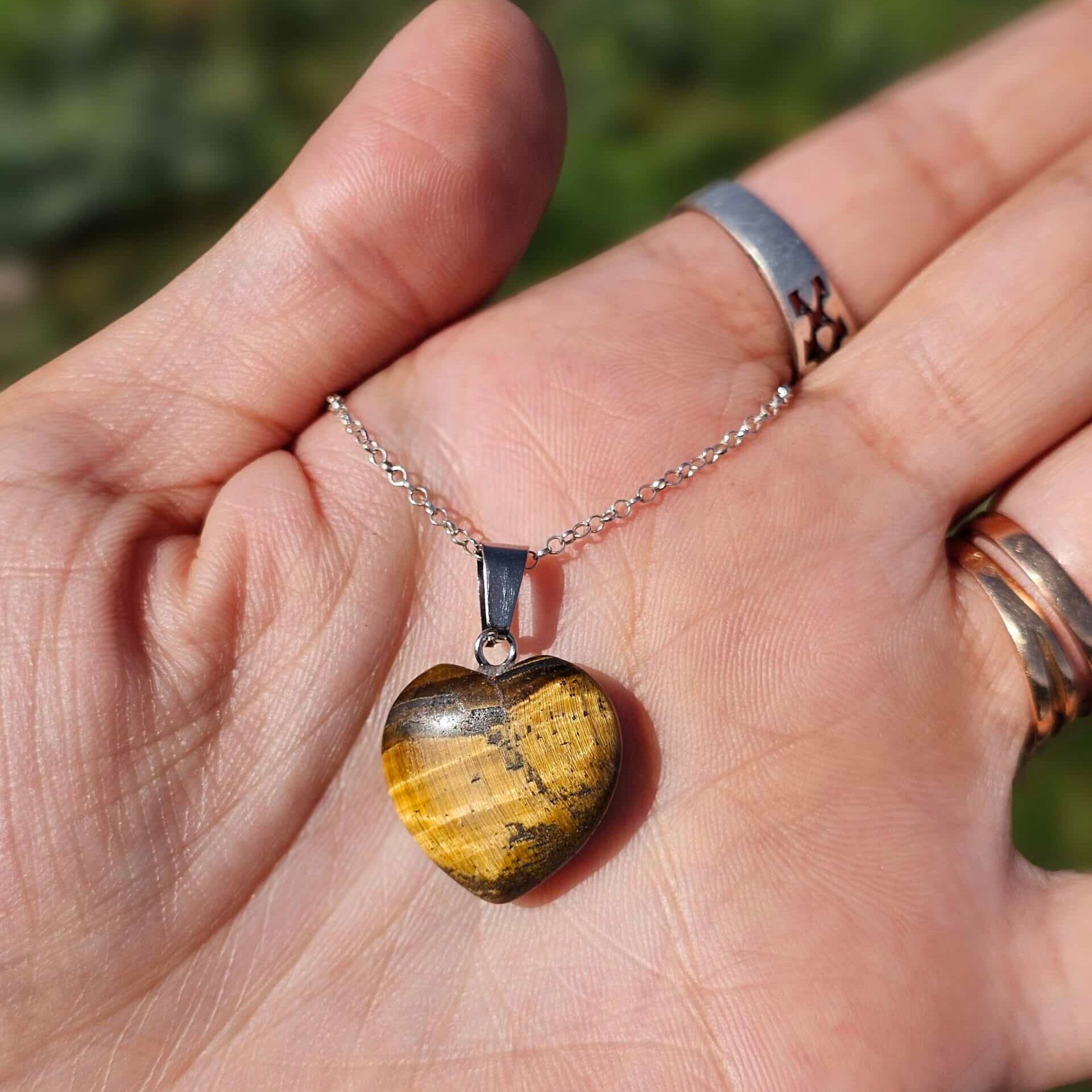 925 silver necklace with tiger's eye heart pendant (45 cm)