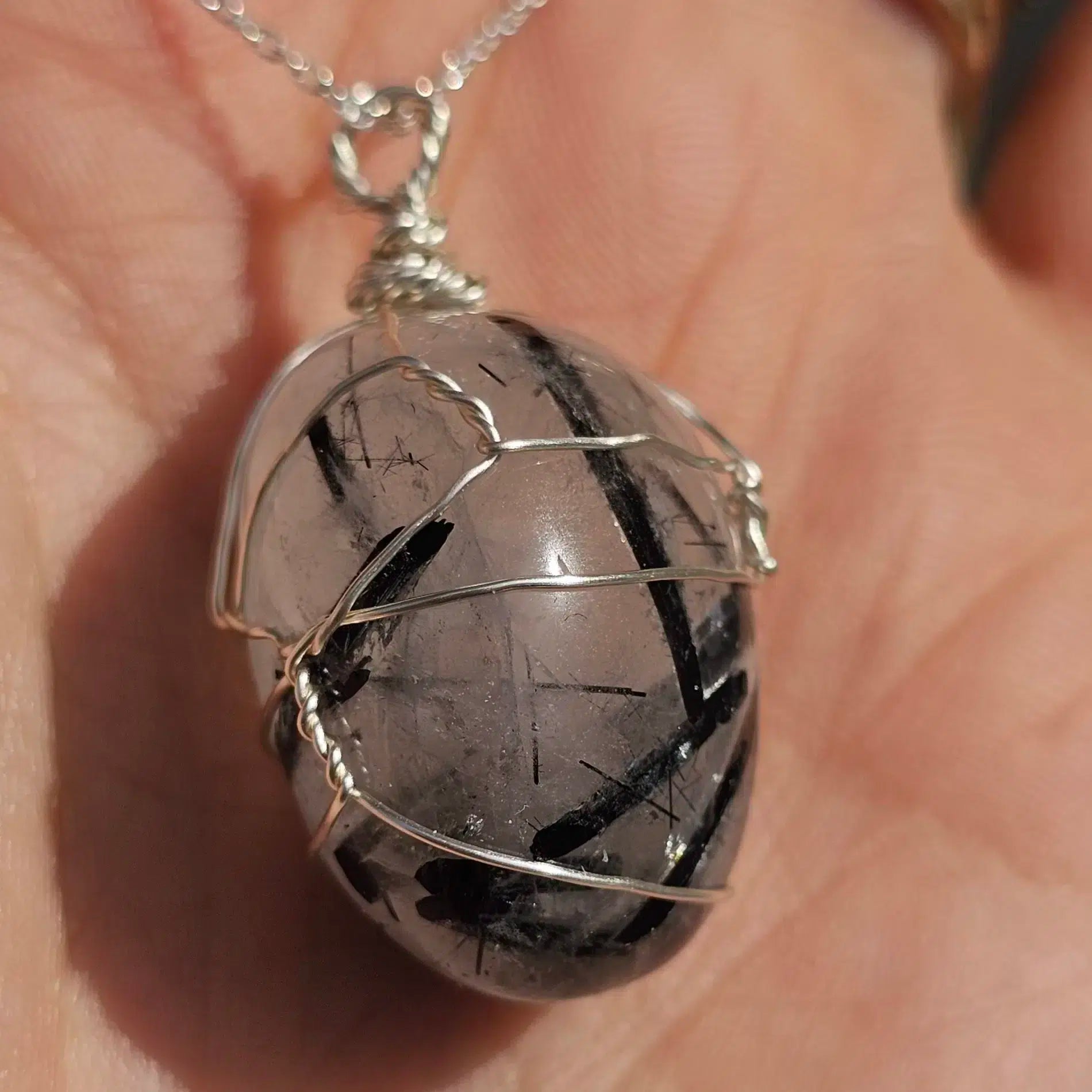 Collier Éclat Argent 925 et Quartz Rutile Noir - Élégance Protectrice