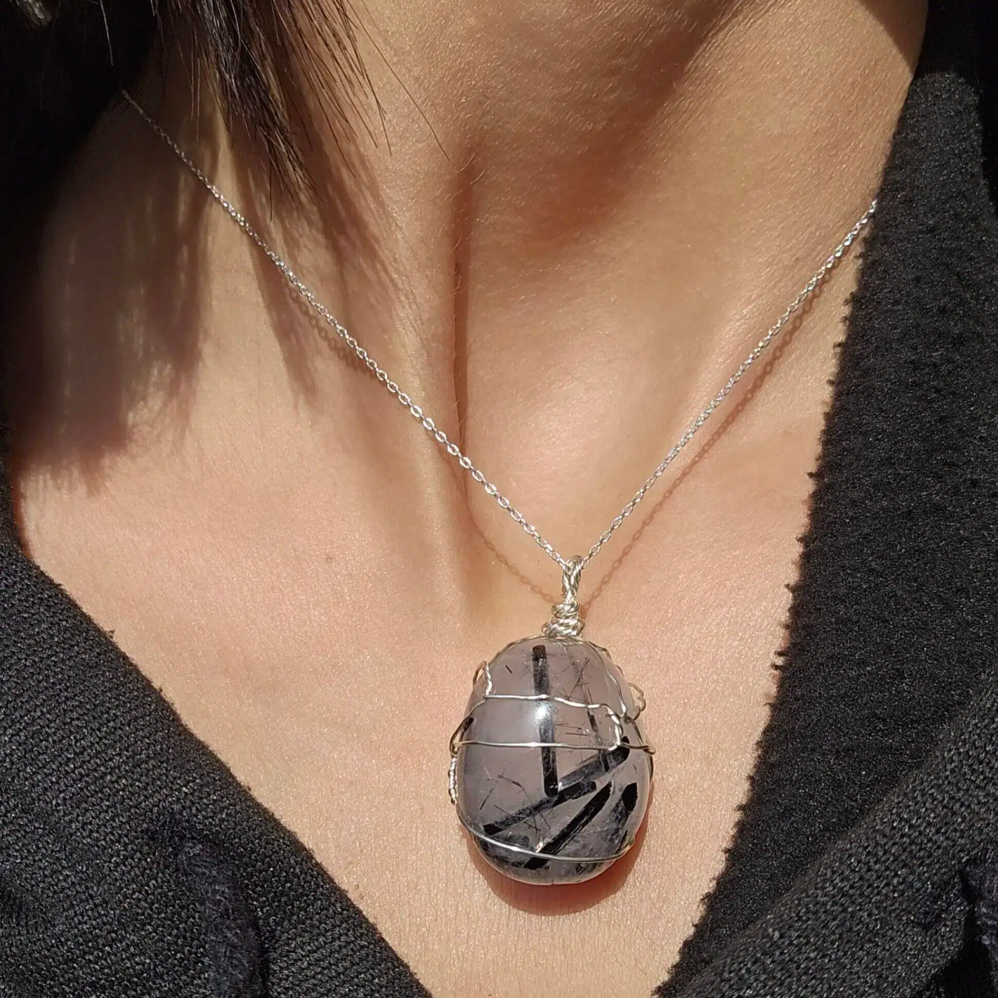 Collier Éclat Argent 925 et Quartz Rutile Noir - Élégance Protectrice