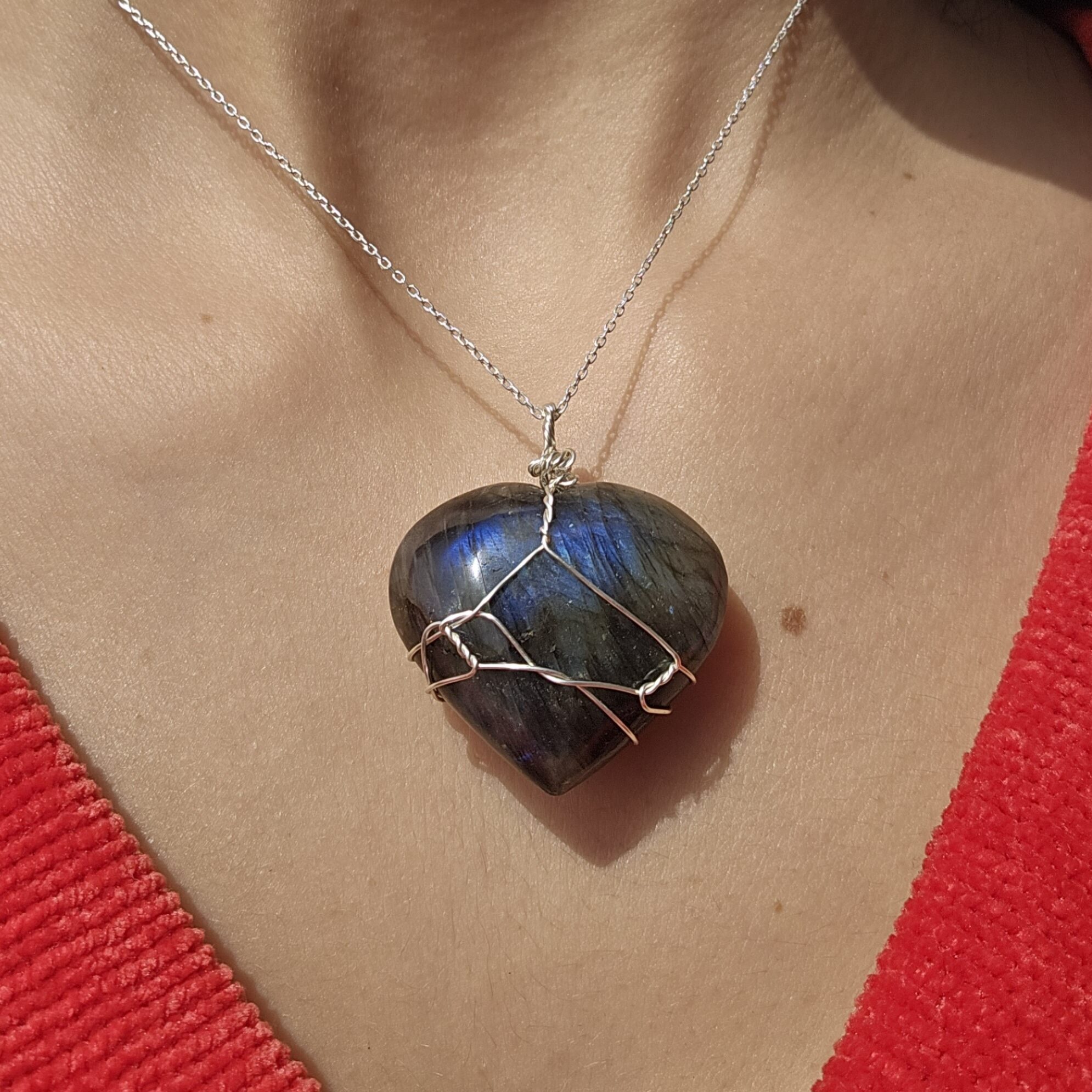Collier Labradorite Cœur en Argent 925 - Élégance Mystique