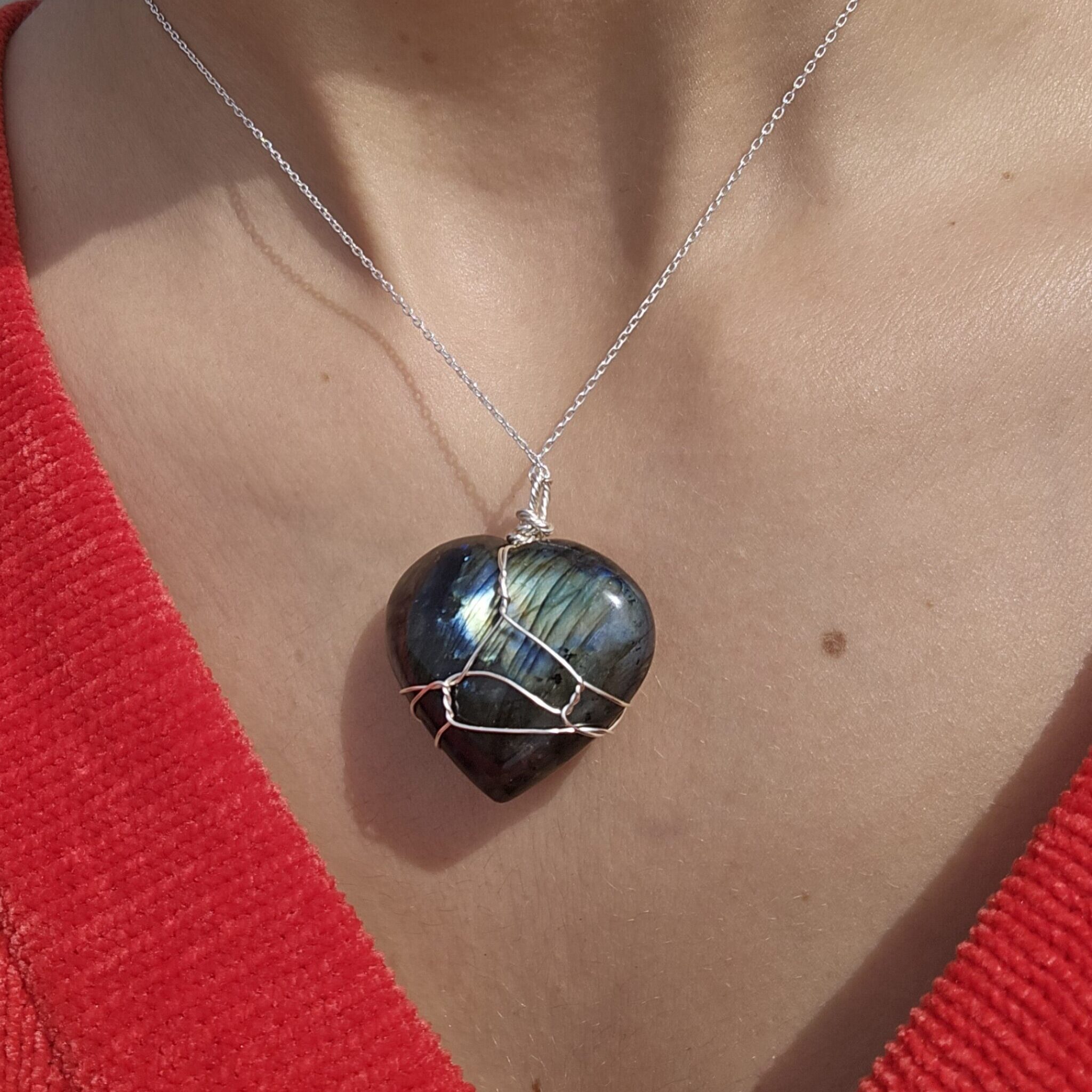 Collier Labradorite Cœur en Argent 925 - Élégance Mystique